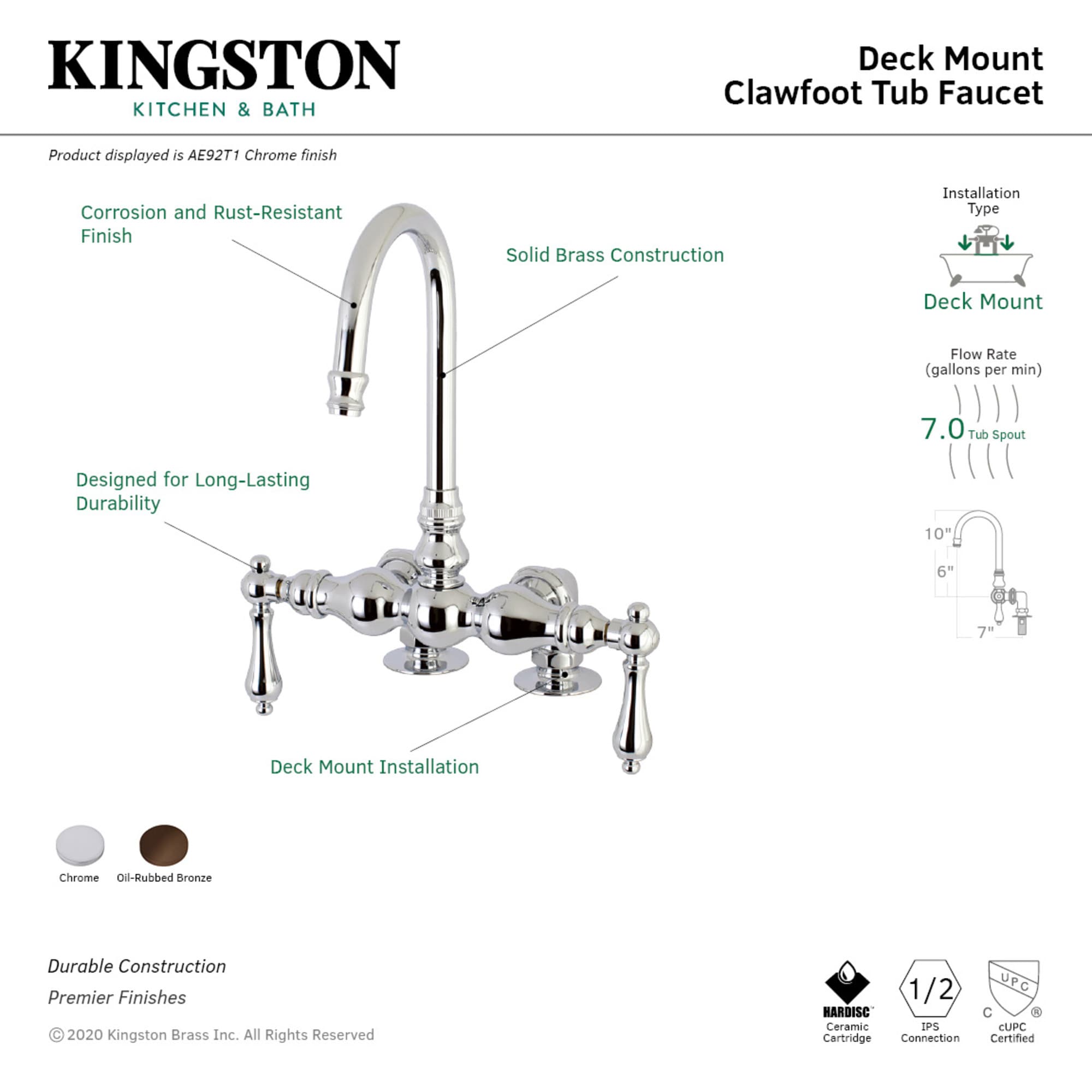Kingston Brass WLAE92T1 Roman-Tub-Faucets - View #3