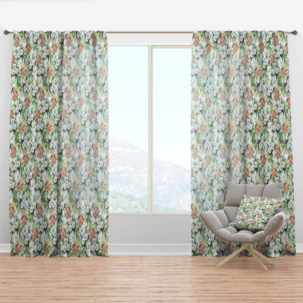 Designart CTN17571-52-84 84-Inches Green Floral Room darkening Thermal lined Rod pocket Single curtain panel
