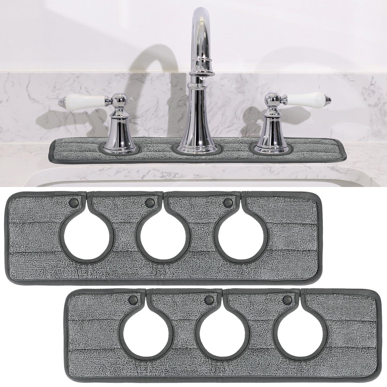 AKSCYZM  Kitchen Sink Faucet Mat Splash Guard with Three Round Holes for Water Absorption and Faucet Protection Dark Gray