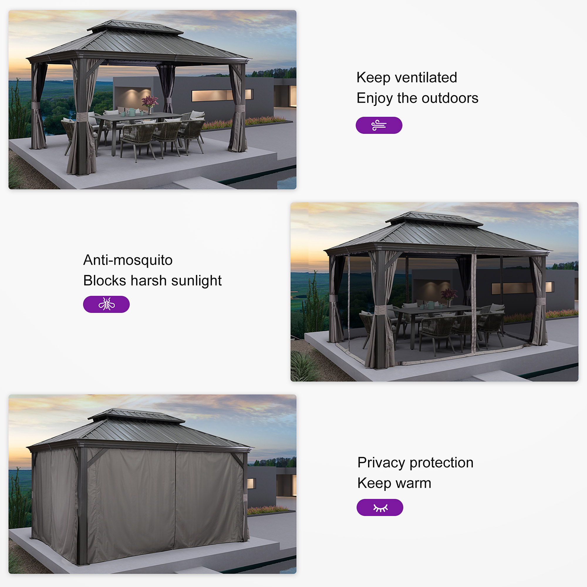 PURPLE LEAF LS04GHTG1014-H Wood-Resin-Gazebos - View #5