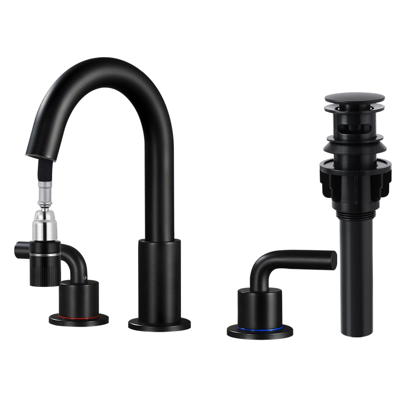 BOKETTO TPLT-2013H-XS TPLT-2013 Matte Black Widespread 2-handle Swivel Commercial/Residential Handle Pull-down Bathroom Sink Faucet with Drain