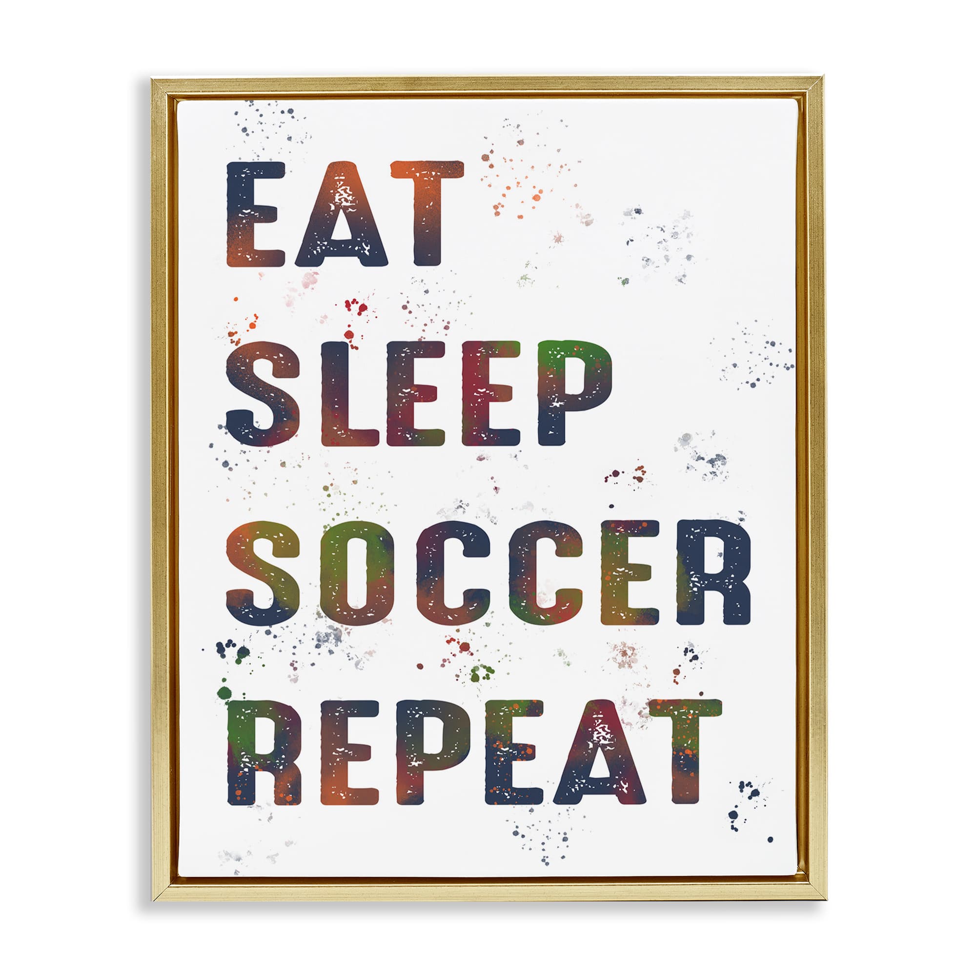 Stupell Industries BS-066-FFG-16X20 Eat Sleep Soccer Repeat Gold Framed Floater Canvas Wall Art By Marcus Prime 17 x 21