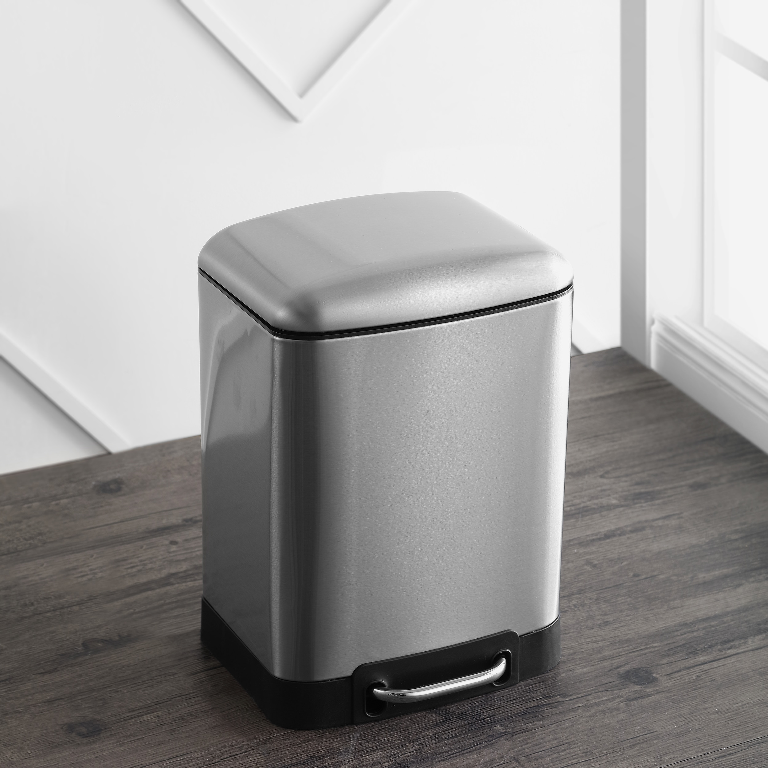 Rectangular, Stainless Steel, Soft-Close, Step Trash Can, 30 Liter / 7.9  Gallon, Satin Nickel Finished
