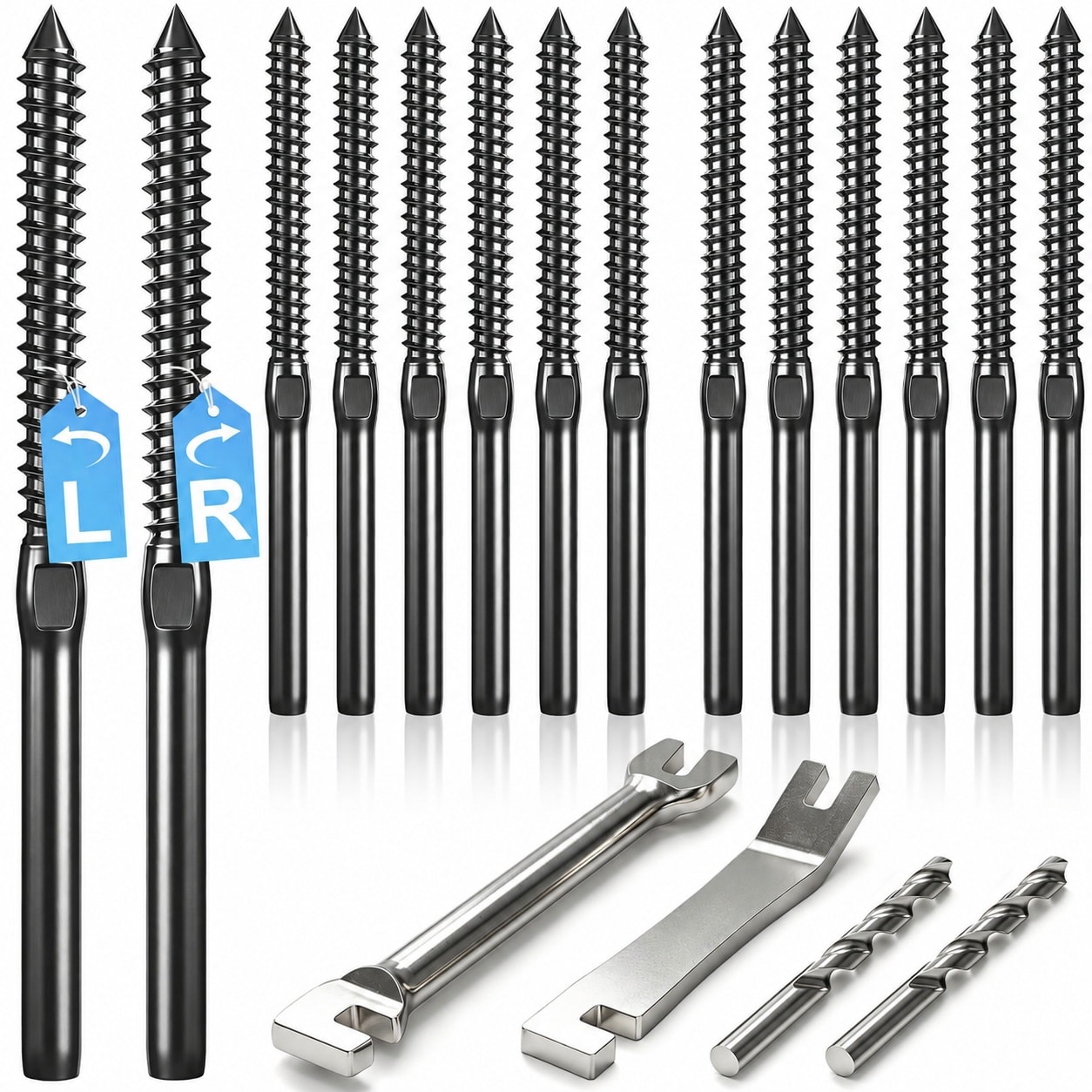 Vrbgify  100 pack black T316 stainless steel left and right hand thread swage lag screws for wood post cable railing kit includes wrench and