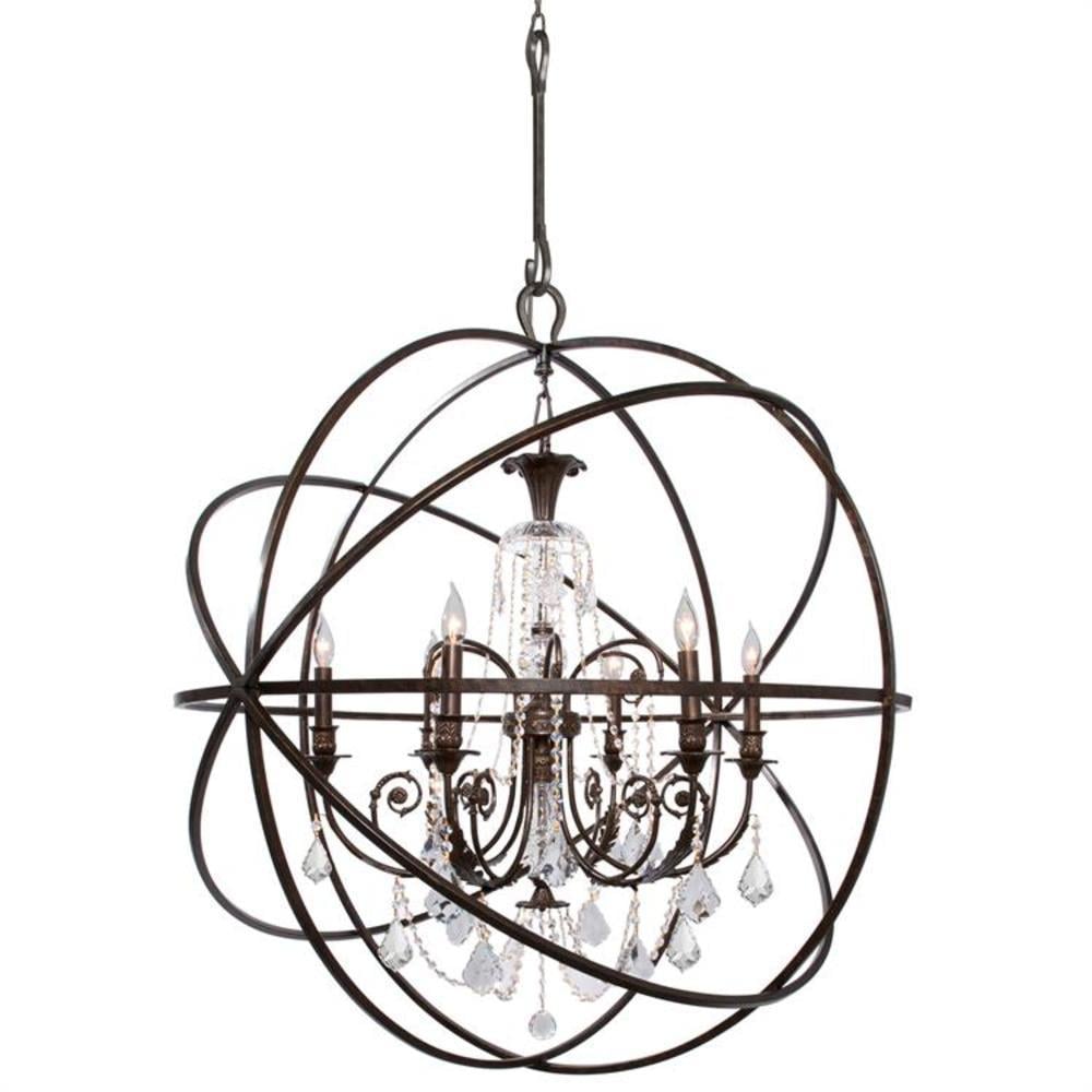 Crystorama 9219-EB-CL-SAQ Solaris 6 -Light Distressed Bronze Transitional Crystal For Use in Bathrooms, Foyers, Kitchens, Chandelier