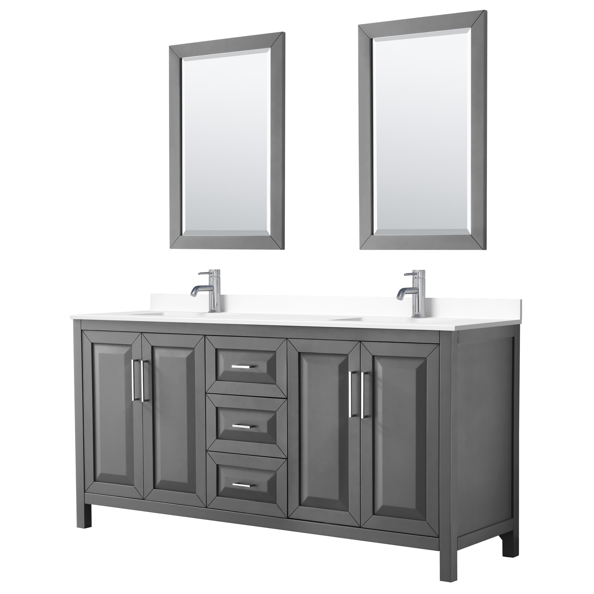 Wyndham Collection WCV252572DKGWCUNSM24 Daria 72-in Dark Gray with Polished Chrome Trim Undermount Double sink Bathroom Vanity with White Cultured Marble Cultured marble Top (Mirror Included)