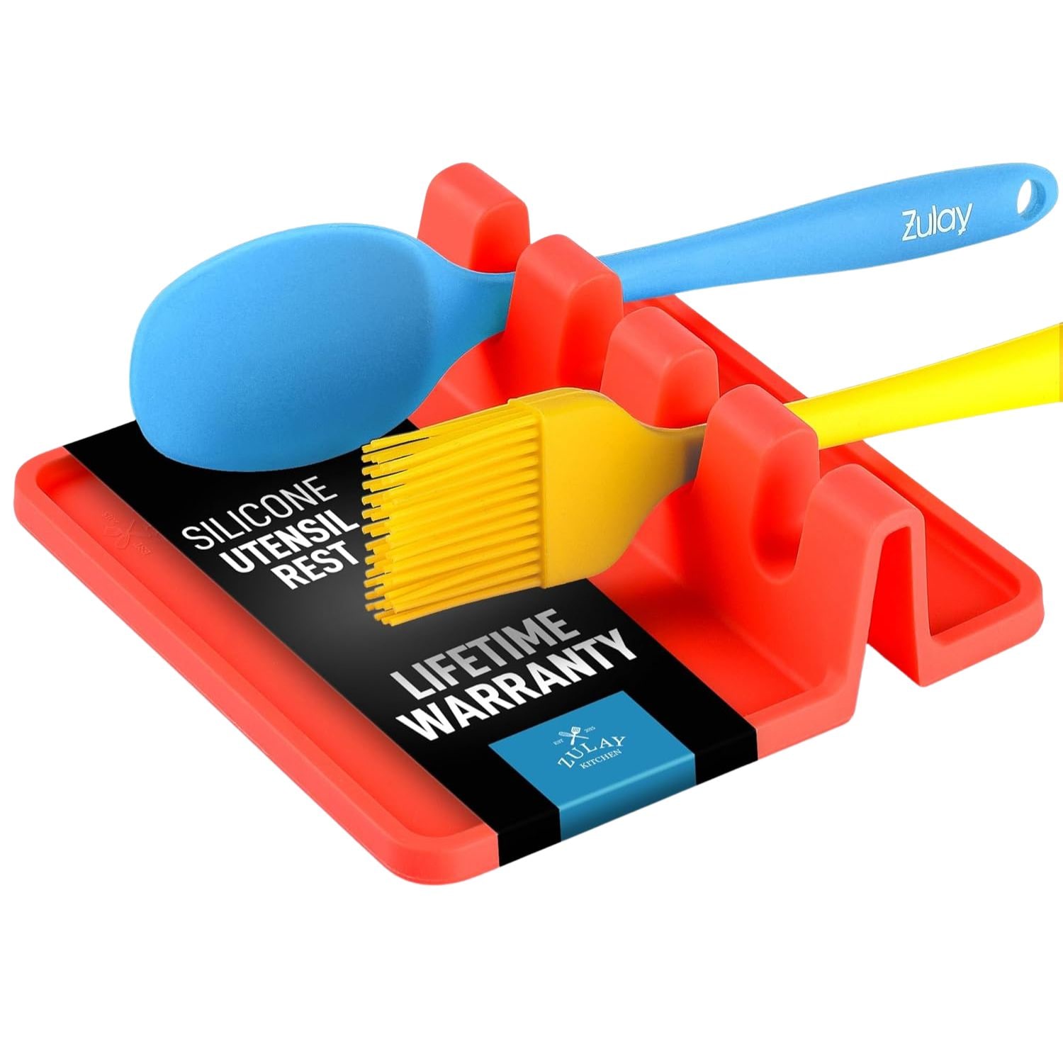 Zulay Kitchen Silicone Utensil Rest with Drip Pad Heat Resistant Spoon Rest for Stove Top Holds Multiple Utensils BPA Free Kitchen Spoon Holder