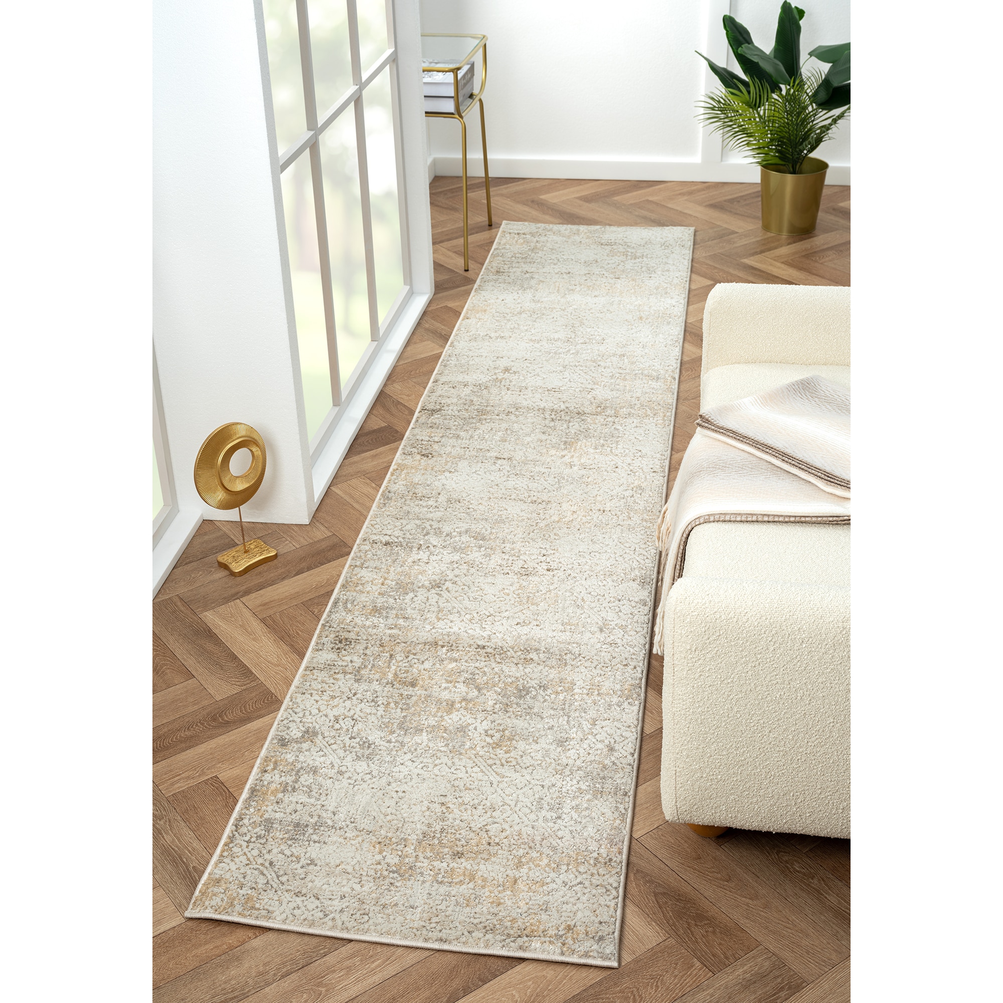 LR Home 2046A1590304J8 Sydney 2 x 10 (ft) Loomed Polyester/Polypropylene Gray/Beige Rectangular Indoor Distressed/Overdyed Area rug