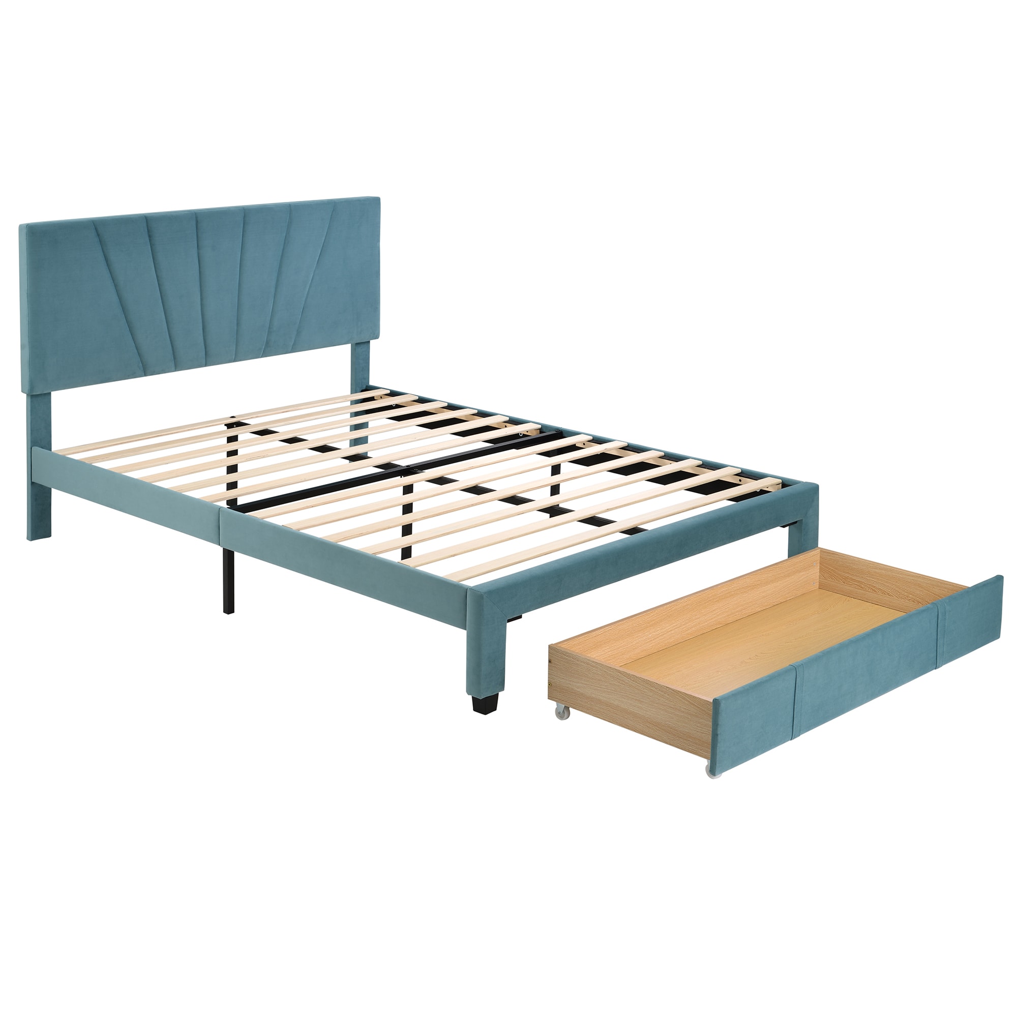 Qualler Blue Queen Upholstered Platform Bed In The Beds Department At ...