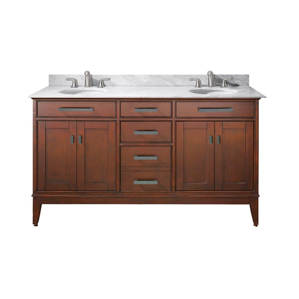 Avanity MADISON-VS60-TO-C Madison 61-in Tobacco Undermount Double Sink Bathroom Vanity with White Natural Marble Top