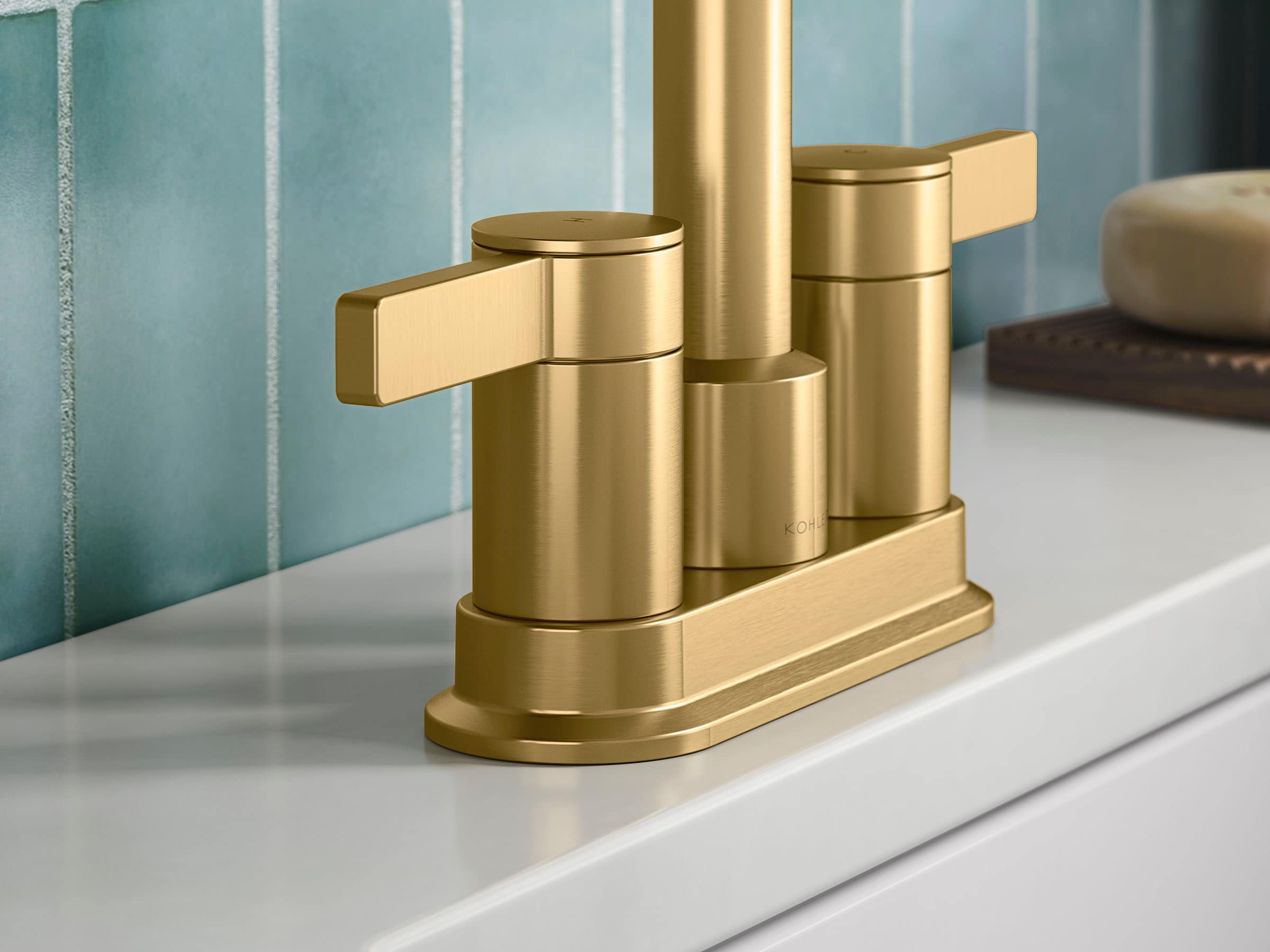 Kohler Premise Vibrant Brushed Moderne Brass 4 In Centerset 2 Handle Watersense Bathroom Sink 7484