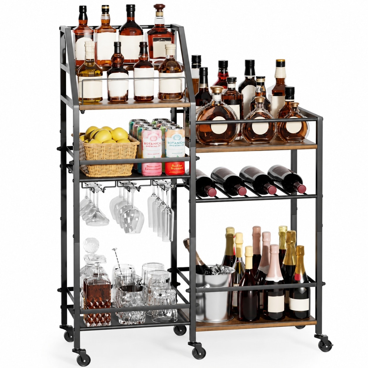 Anqtovp -  Rolling Bar Cart with Wine Glass Holder Bar Carts for The Home Bar Stand for Home Smal...