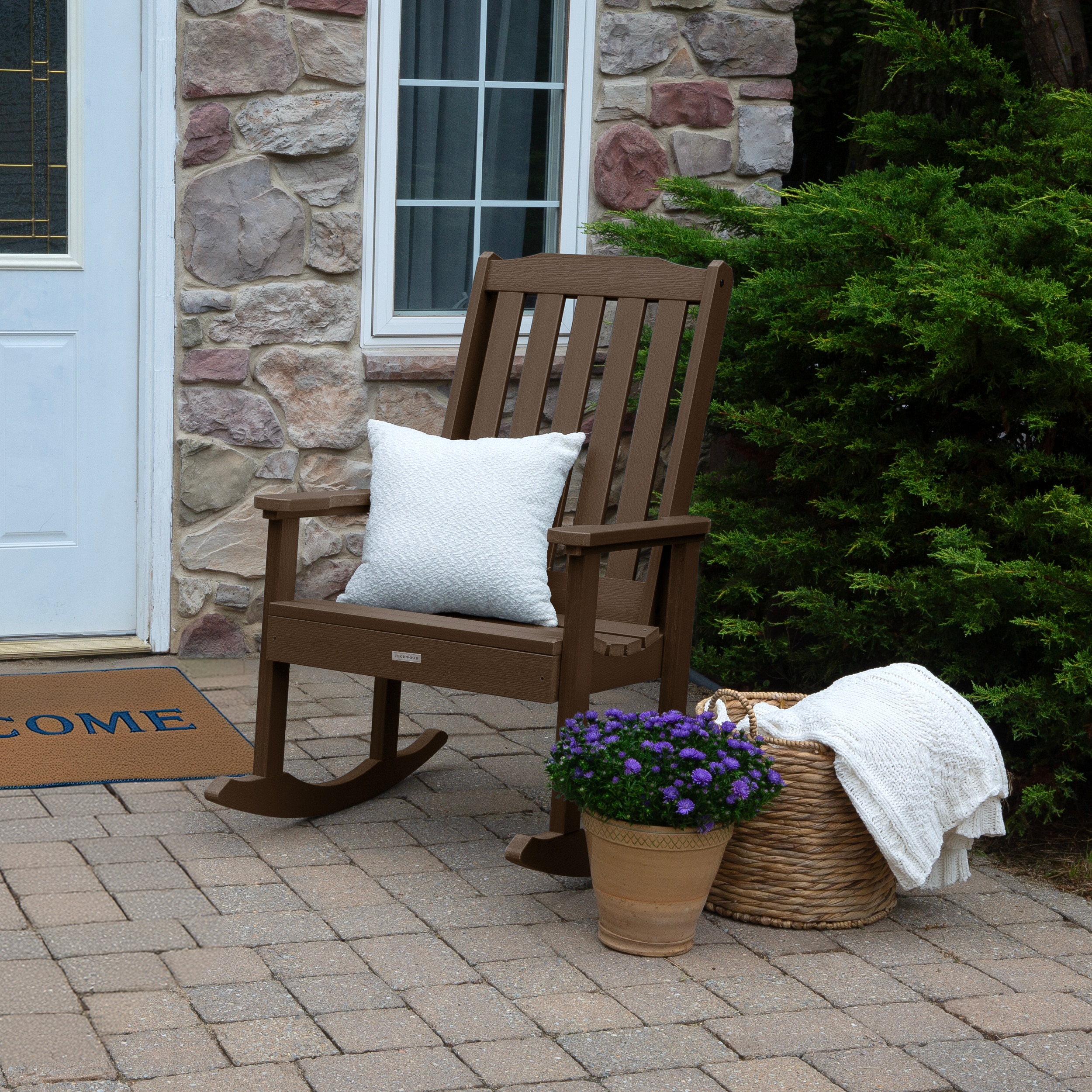 highwood AD-RKCH1-ACE Lehigh Weathered Acorn Poly-lumber Frame Rocking Chair with Slat Seat