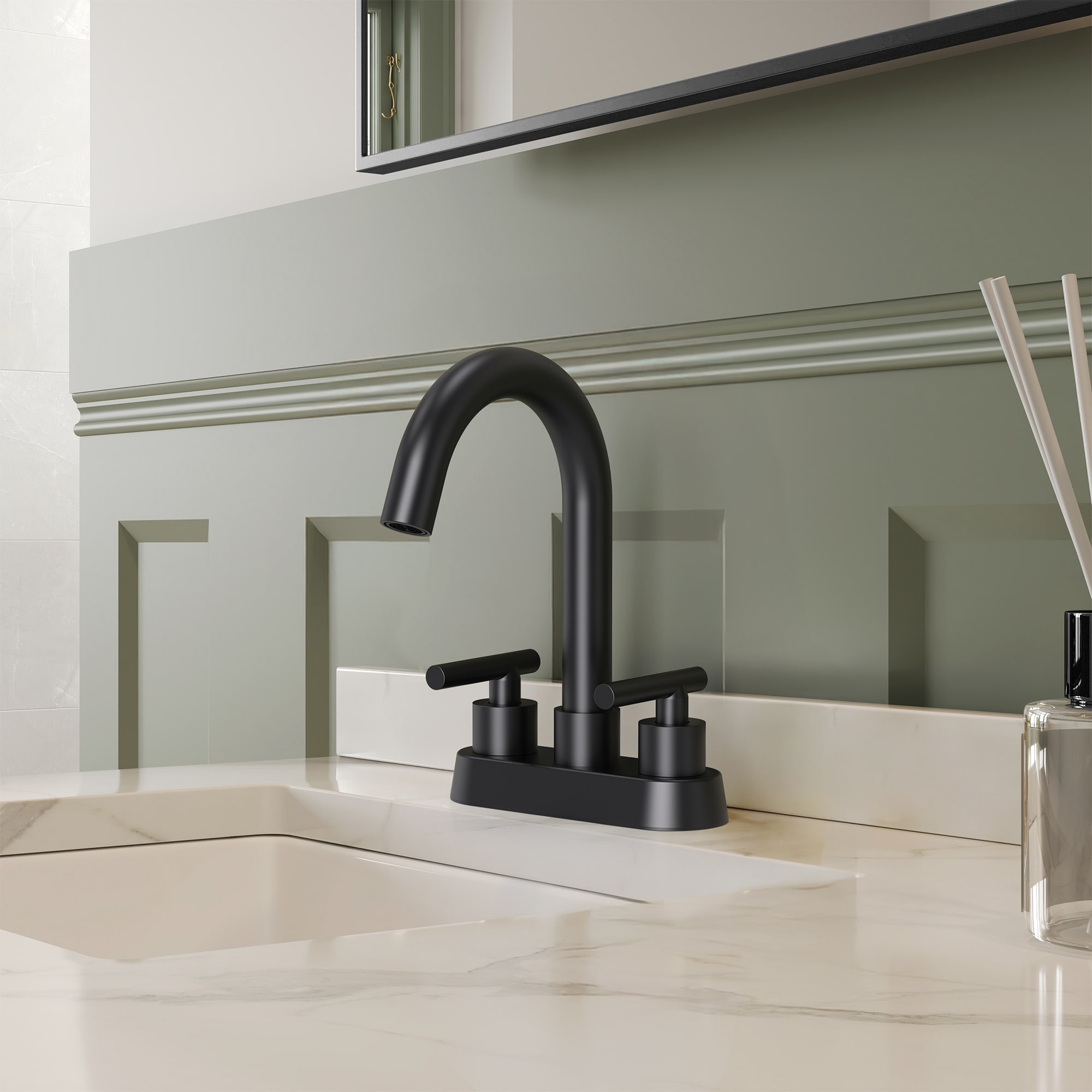 EVERSTEIN Q-902-OTOP Matte Black 4-in centerset 2-handle High-arc Commercial/Residential Handle Bathroom Sink Faucet