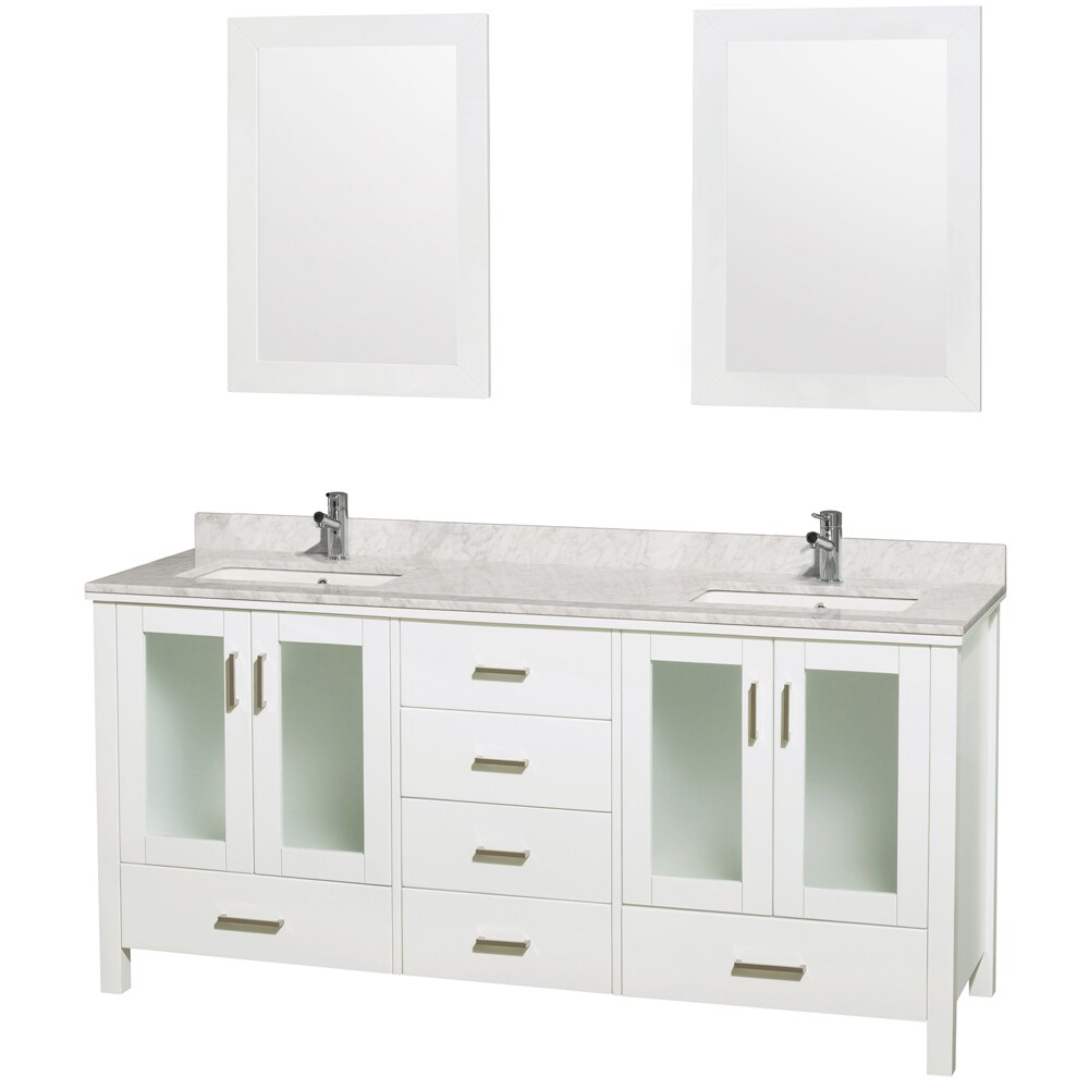 Wyndham Collection Lucy 72-in White Undermount Double Sink Bathroom Vanity  with White Carrera Natural Marble Top (Mirror Included) at 