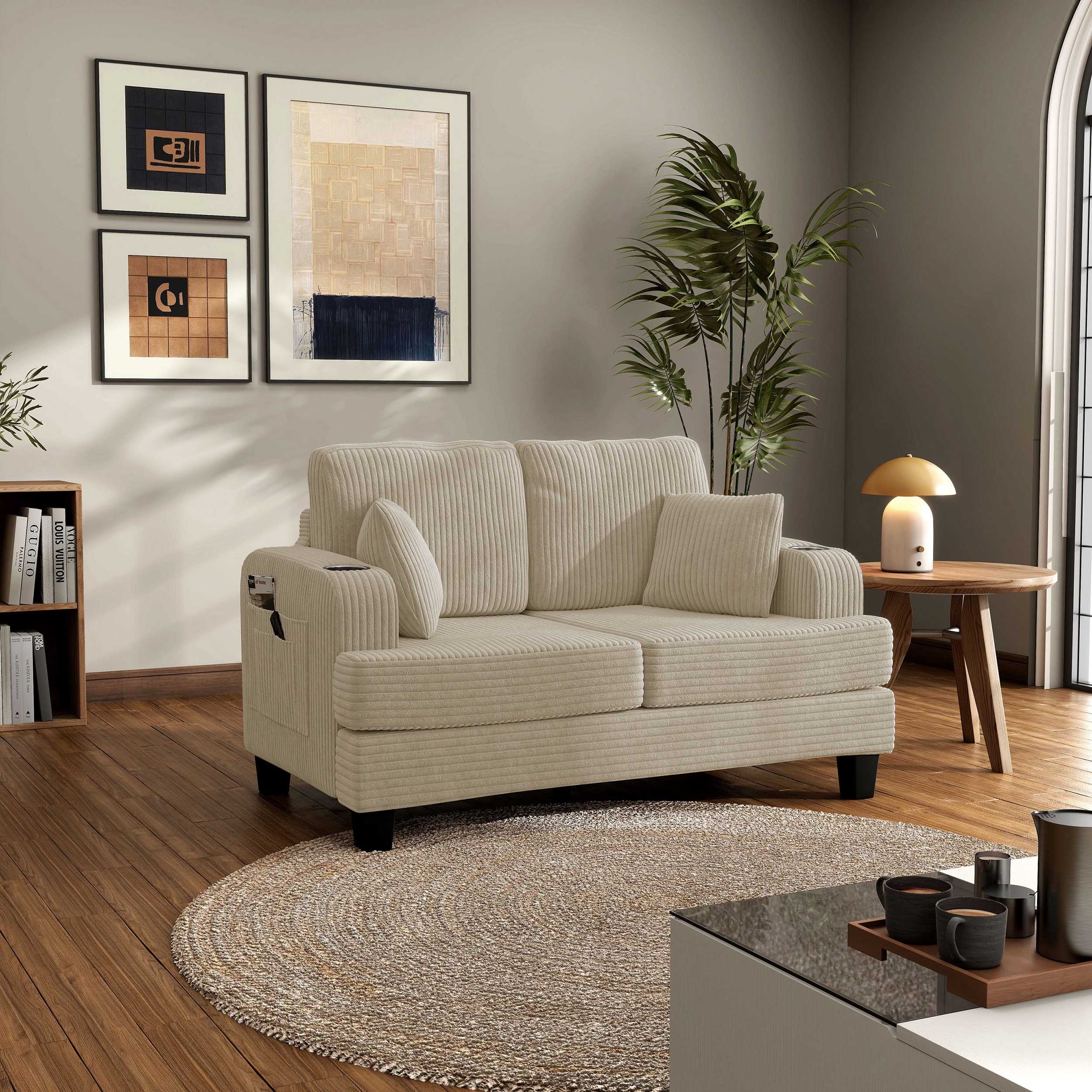 Furniture of America IDF-SL6932BG-LV Kasin 61-in Modern Beige Chenille 2 -seater Loveseat