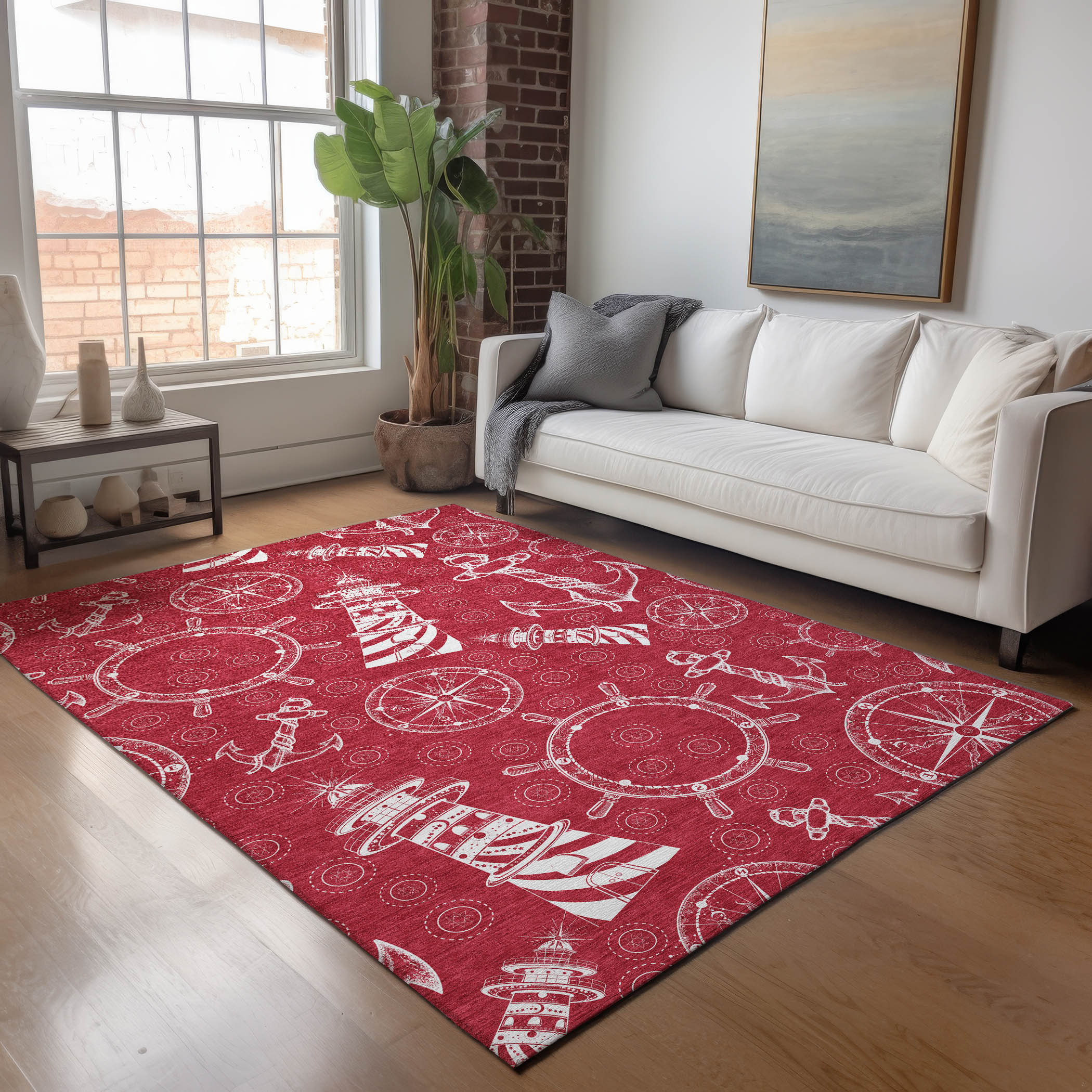 Addison Rugs AMF154RD5X8 Mayfield AMF154RD 5 x 7 (ft) Loomed Polyester Red Rectangular Indoor Geometric Machine washable Area rug