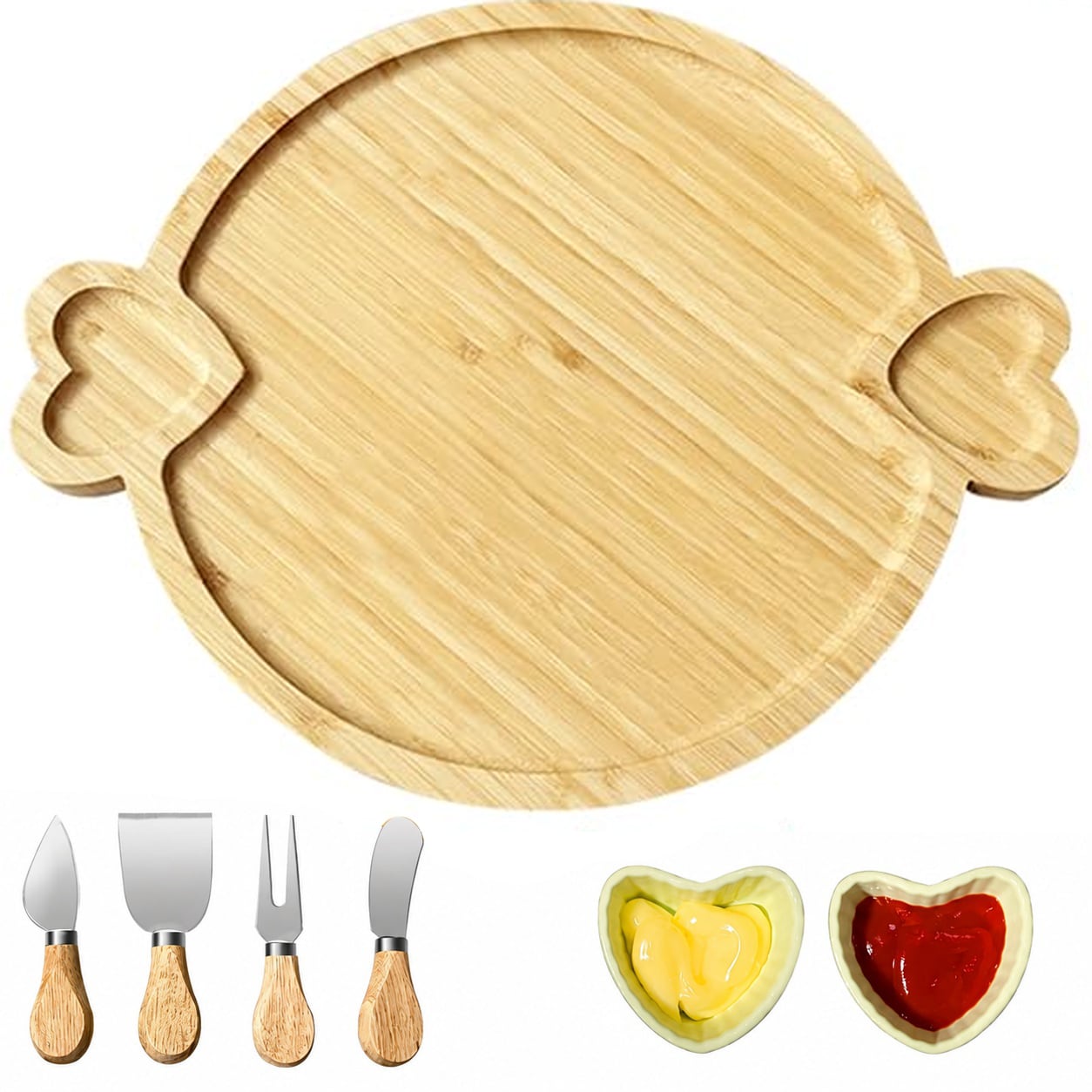 Etokfoks  15 3 in Round Bamboo Serving Board for Cheese Fruit and Appetizers with Accessories