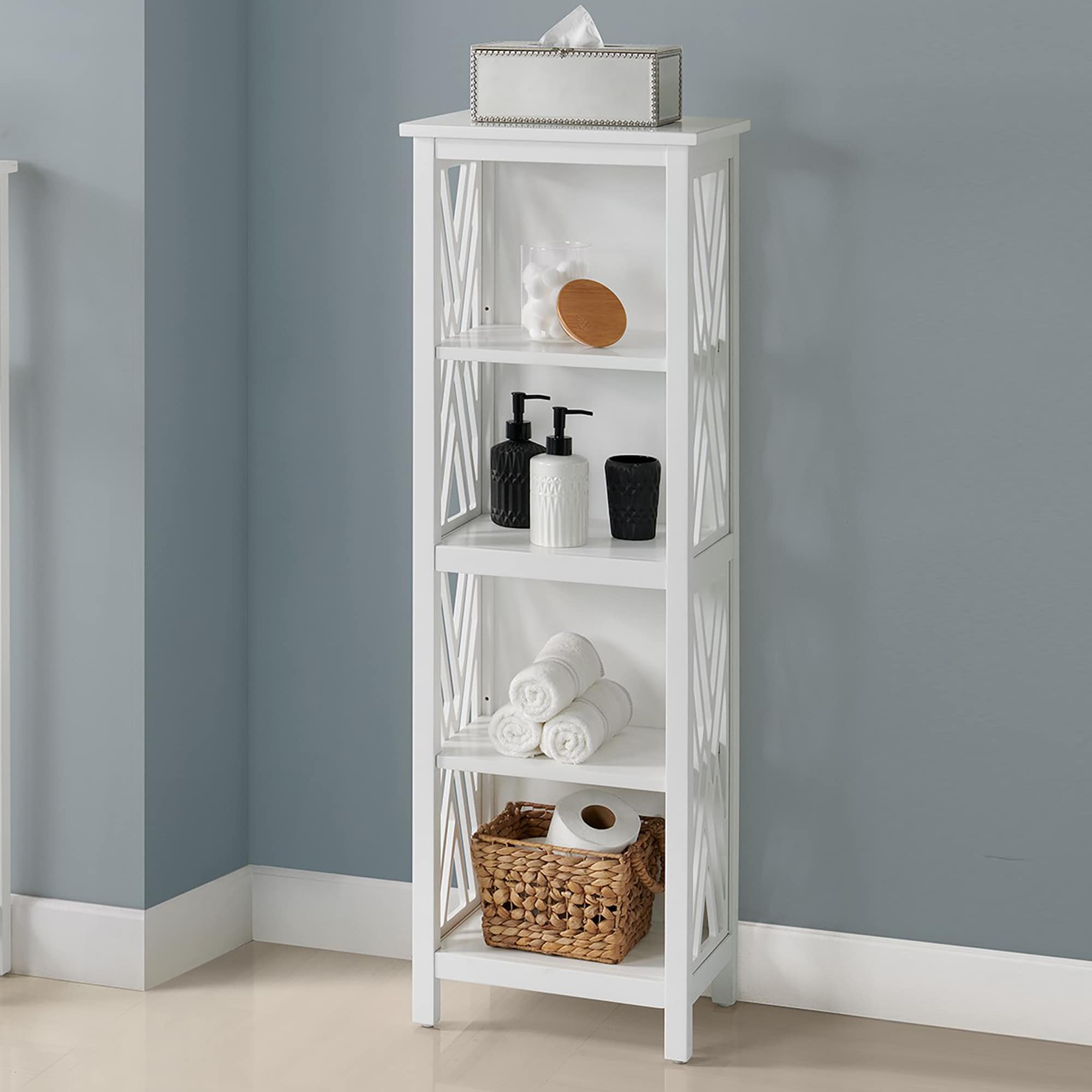 Alaterre Furniture ANCT72WH Coventry Bathroom Storage Shelf White 2 -Tier Wood Freestanding Bathroom Shelf ( 16-in x 48-in x 12-in )