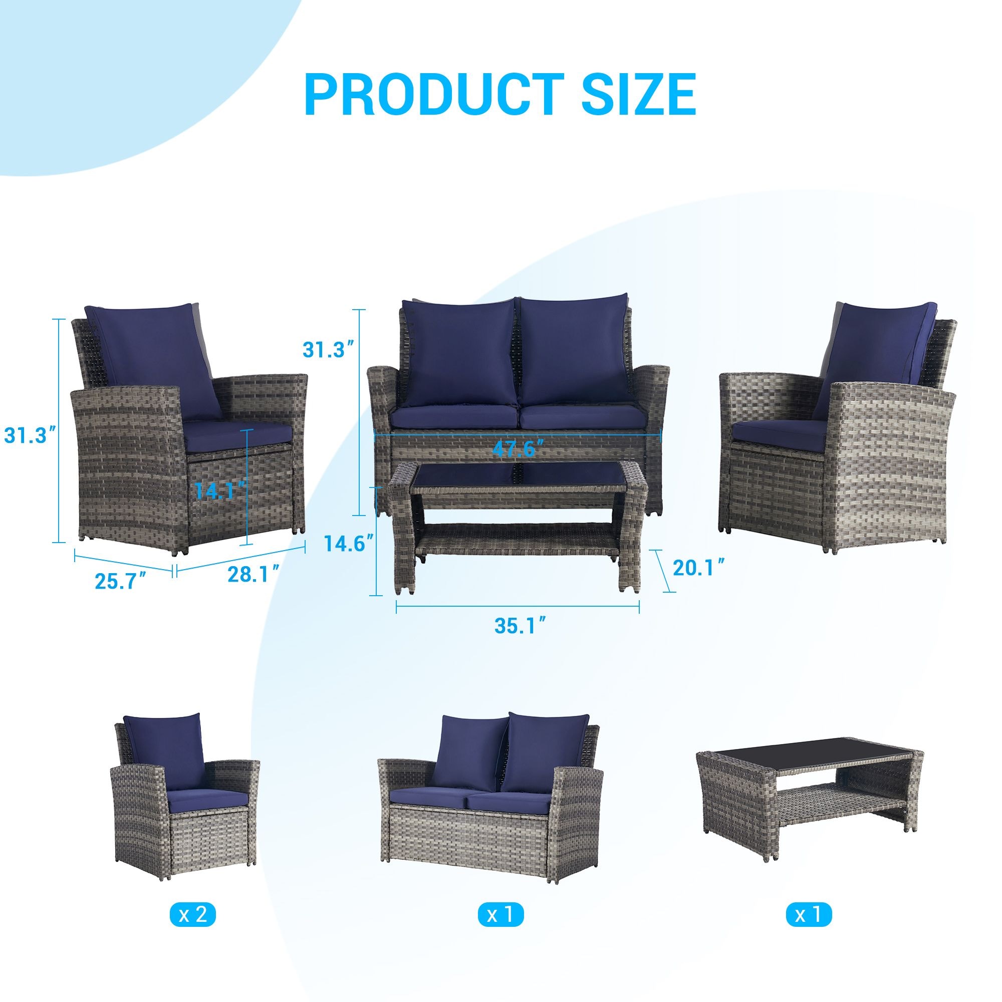 Sanstar 4 Seater Outdoor Conversation Set With Navy Blue Cushions At 