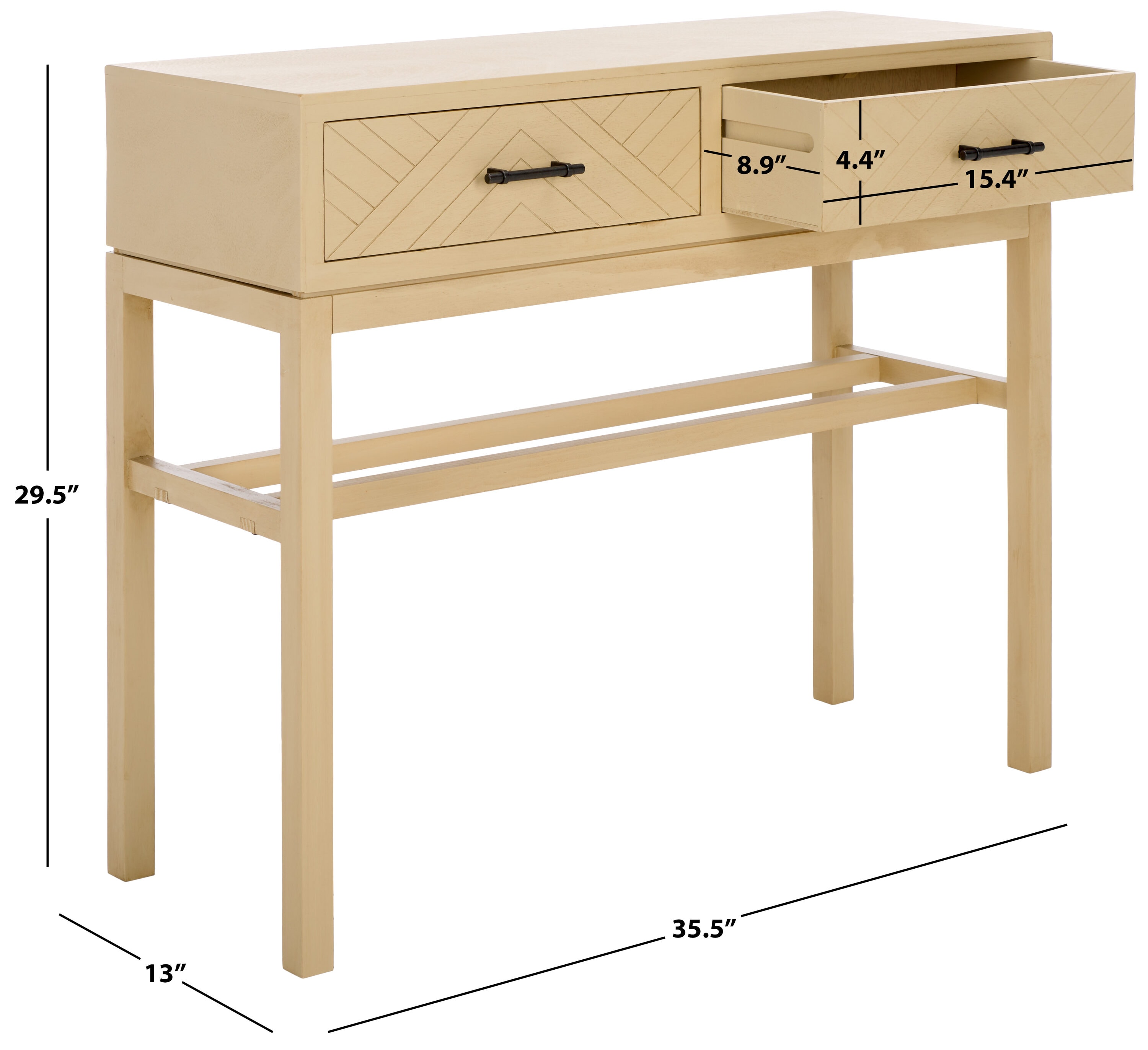 Ajana Natural Wood and Metal 2-Drawer Console Table