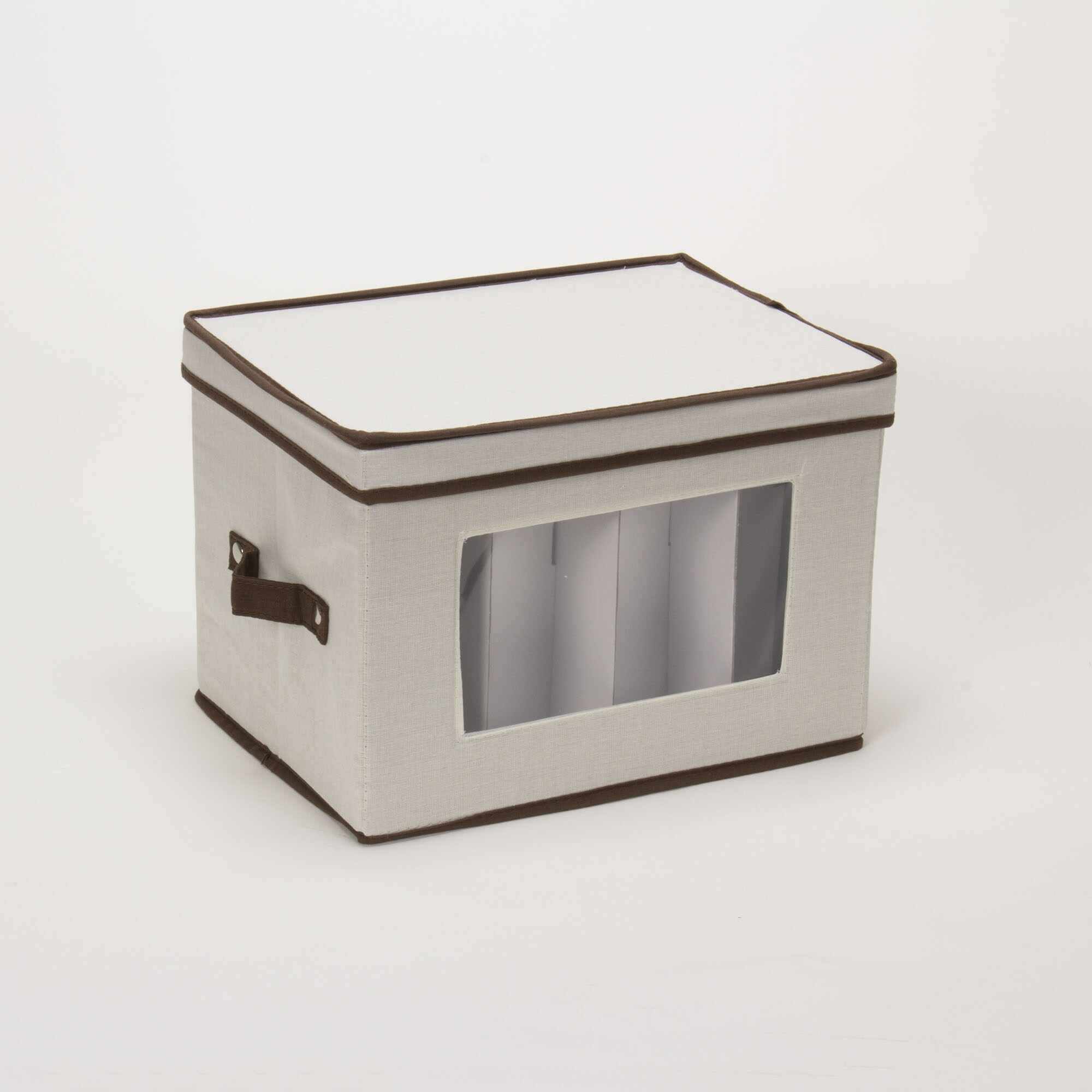 Gray Fabric Collapsible Lidded Storage Bin with Trim