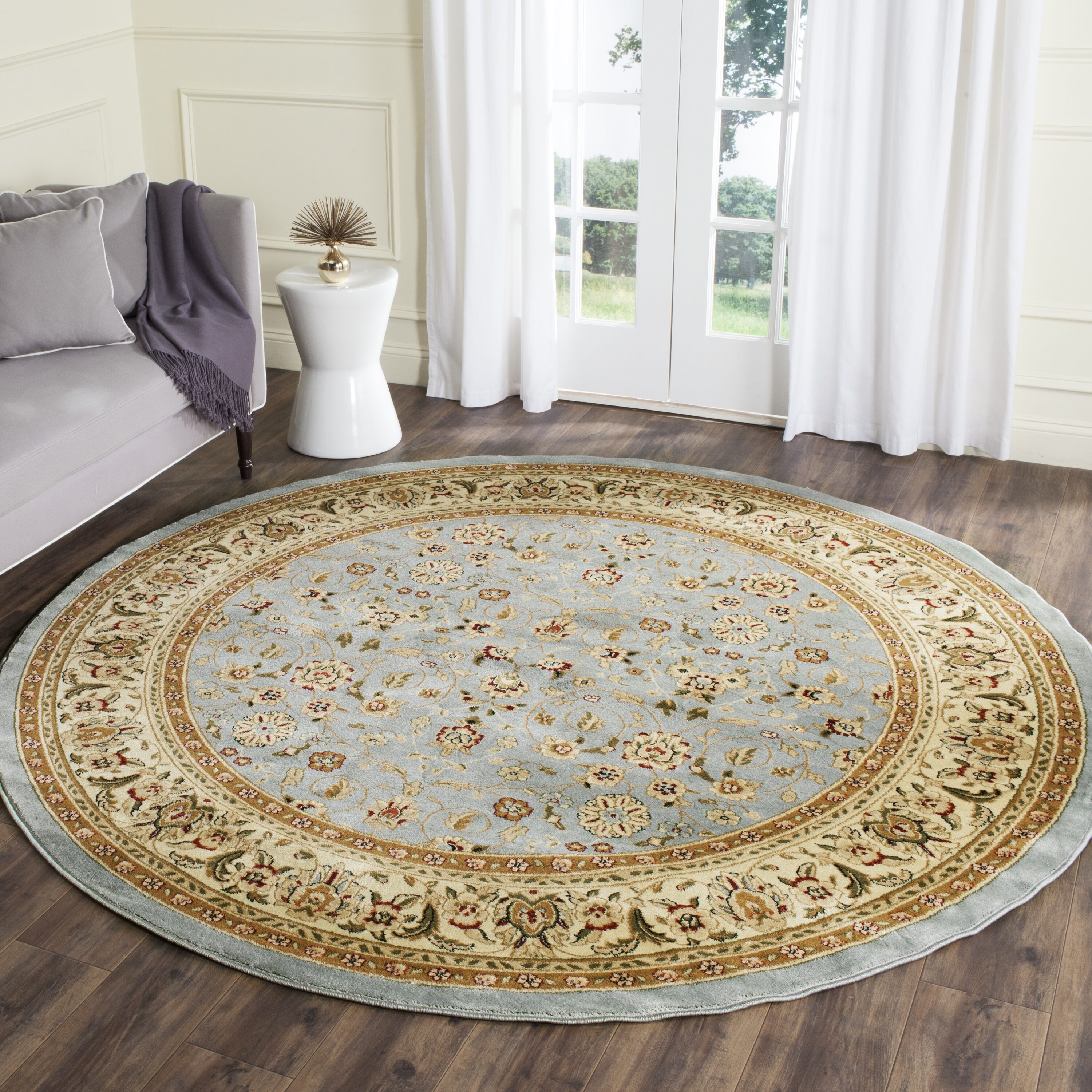 Safavieh LNH312B-9R Lyndhurst Adelyne 9 x 9 (ft) Loomed Polypropylene Light Blue/Ivory Round Indoor Floral/Botanical Oriental Area rug