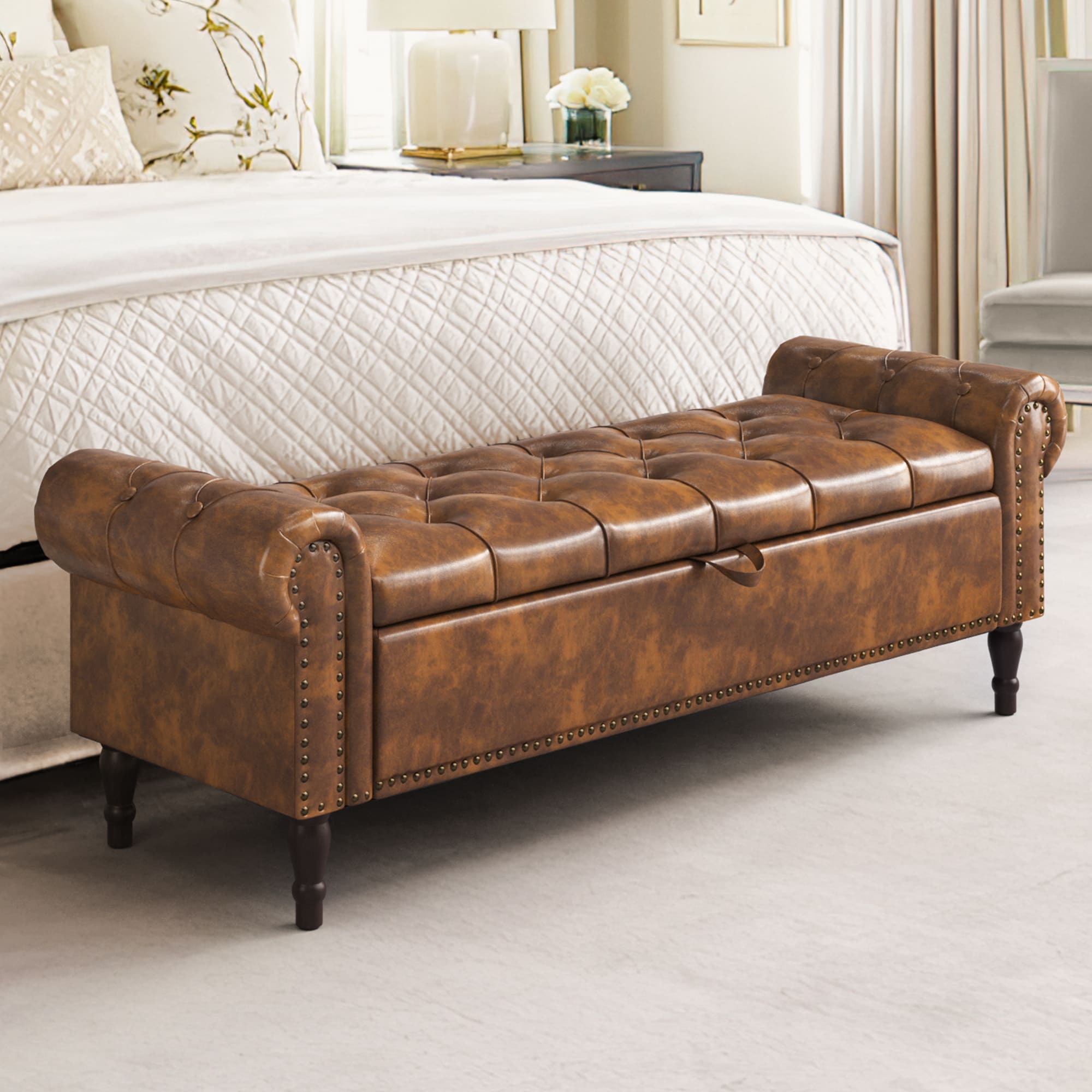 LUE BONA DW-011-03LS Midcentury Brown/Faux leather Faux leather Storage Ottoman