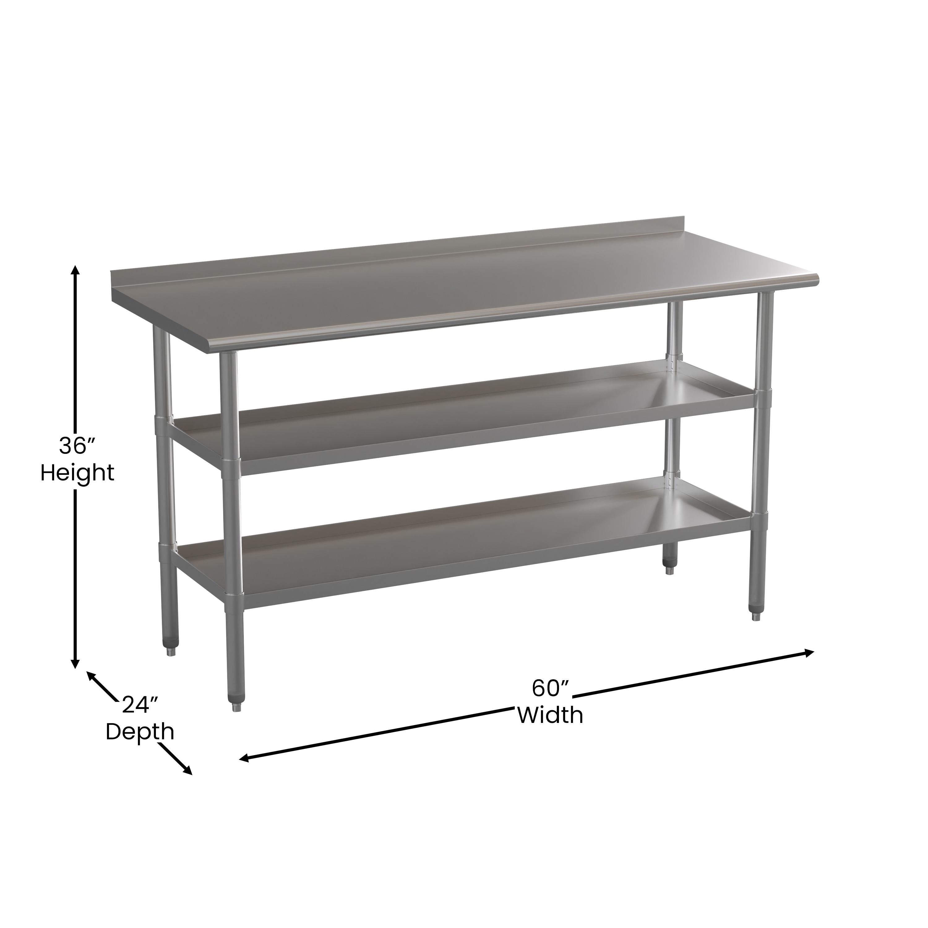 Silver Stainless Steel Kitchen Work Table with Adjustable Shelves