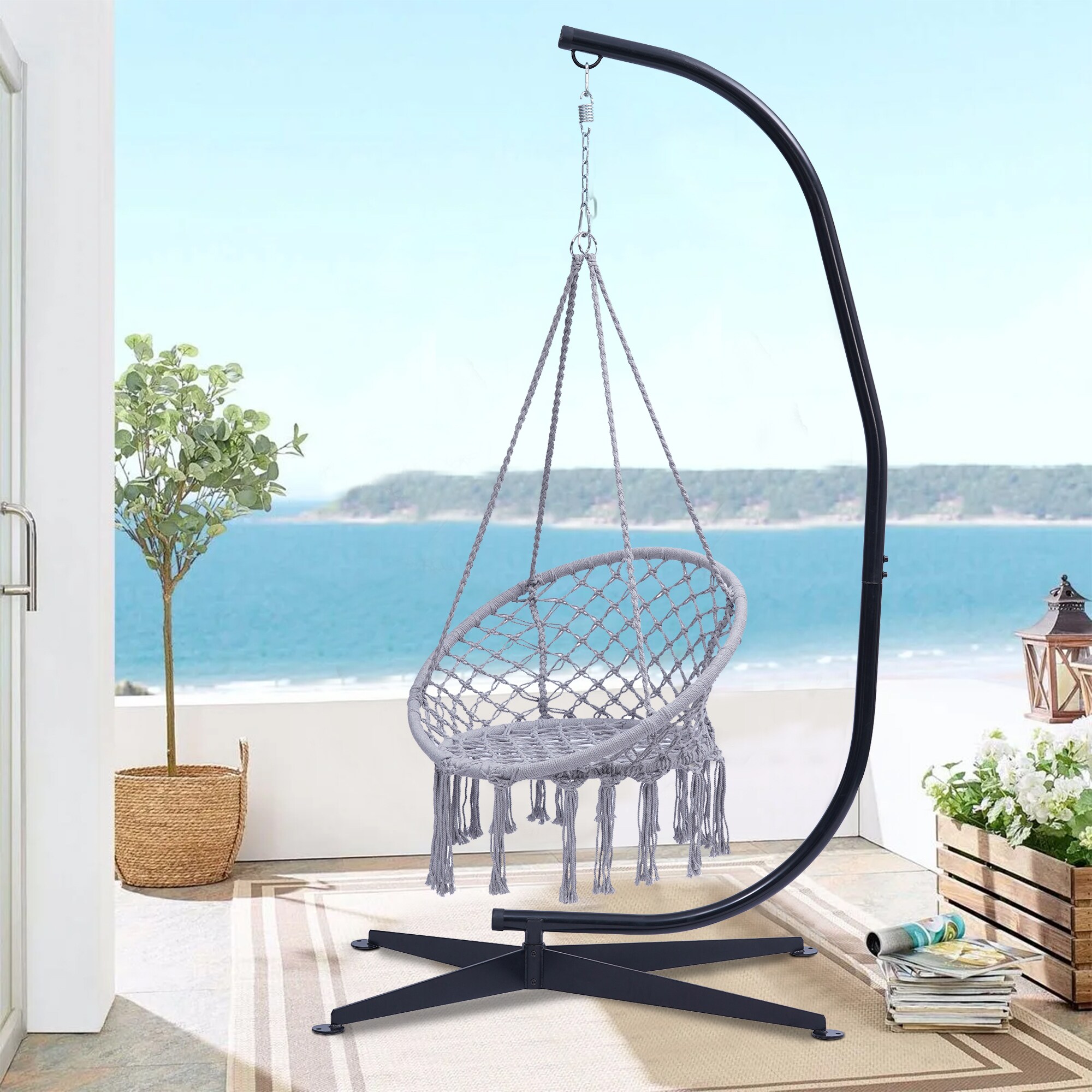 Clihome Gray Rope Hammock Chair with Stand at Lowes.com