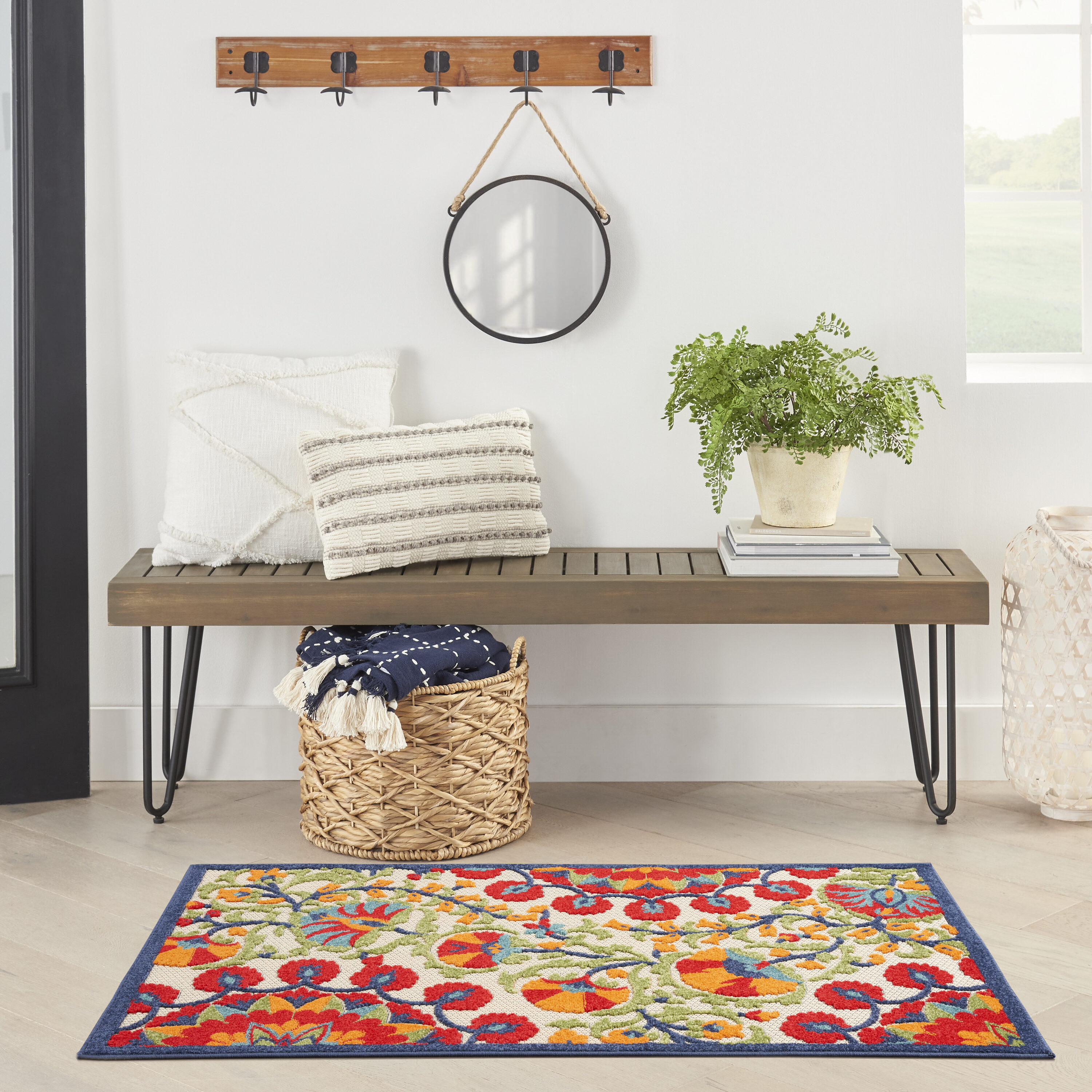 Nourison 099446836670 Aloha 3 x 5 (ft) Loomed Polypropylene Red/Multi Rectangular Indoor/Outdoor Floral/Botanical Tropical Area rug