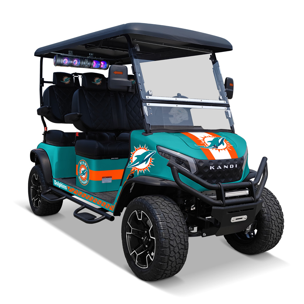 KANDI Miami Dolphins, 4 Seat Electric Golf Cart with Lithium Battery ...