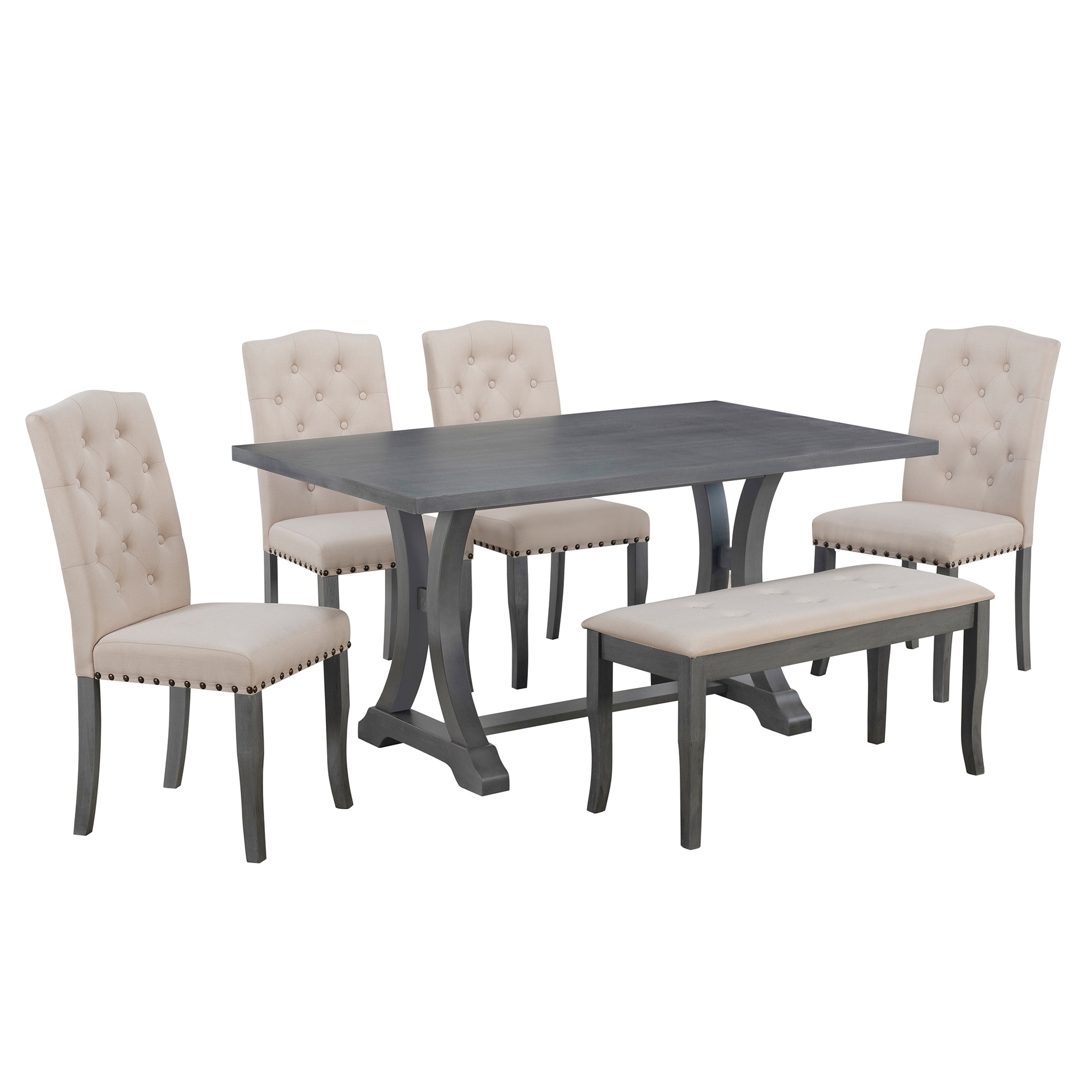 SINOFURN SYA330076GY Gray Country Dining Room Set with Rectangular Table ( Seats 6 )