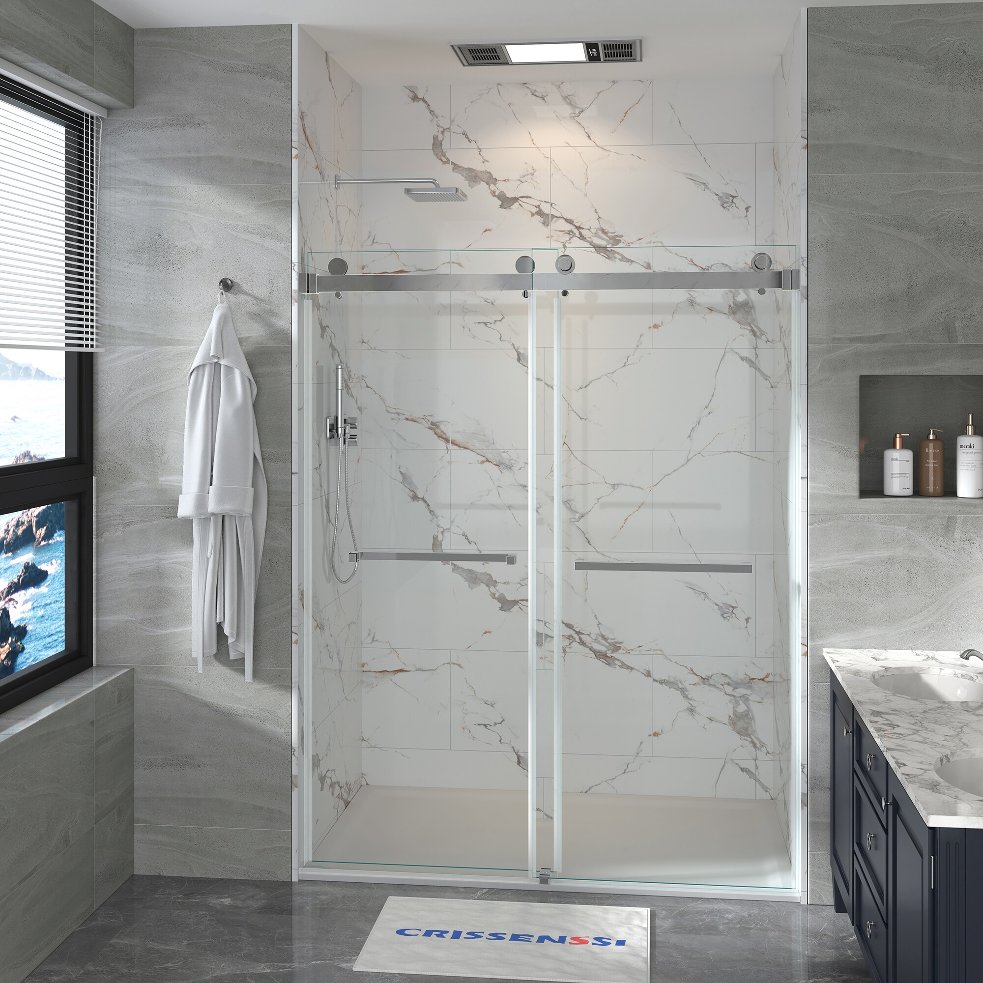 CASAINC Shower Door Chrome 68-in to 72-in x 76-in Frameless Sliding ...