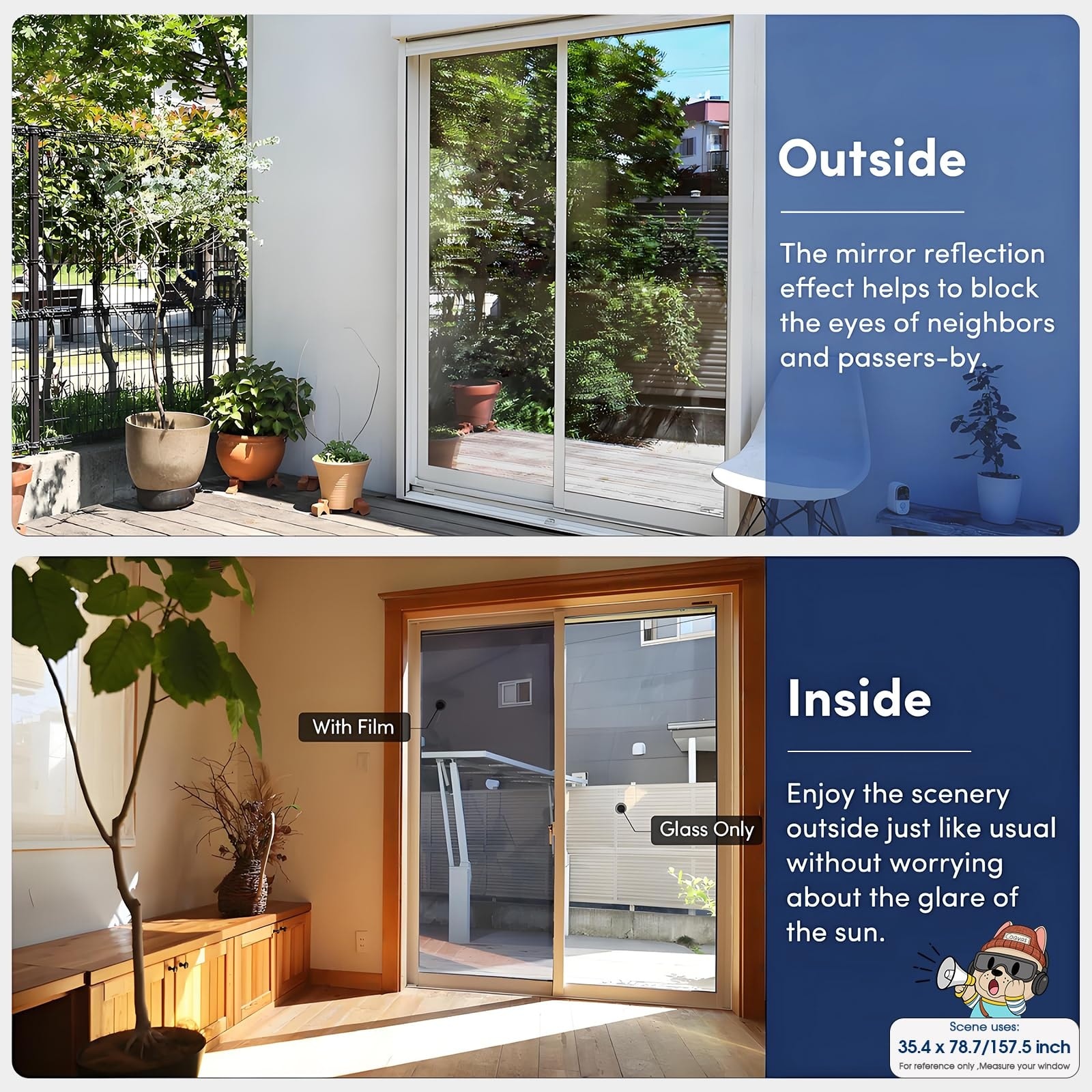 Aoibox Black One Way Reflective Static Cling Window Privacy Film for ...