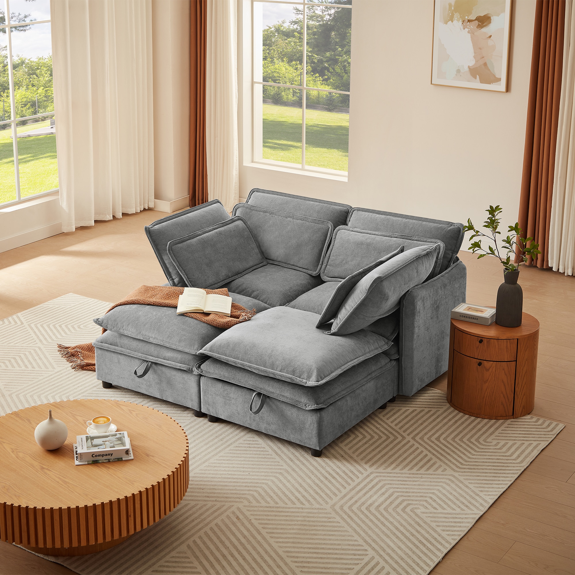ModernLuxe WY000422AAE DoubleLayer Cushion Modular Sofa Freely Combinable 4Seater with Storage Function Includes 4 Soft Cushions Perfect for Living Rooms Offices and Apartments