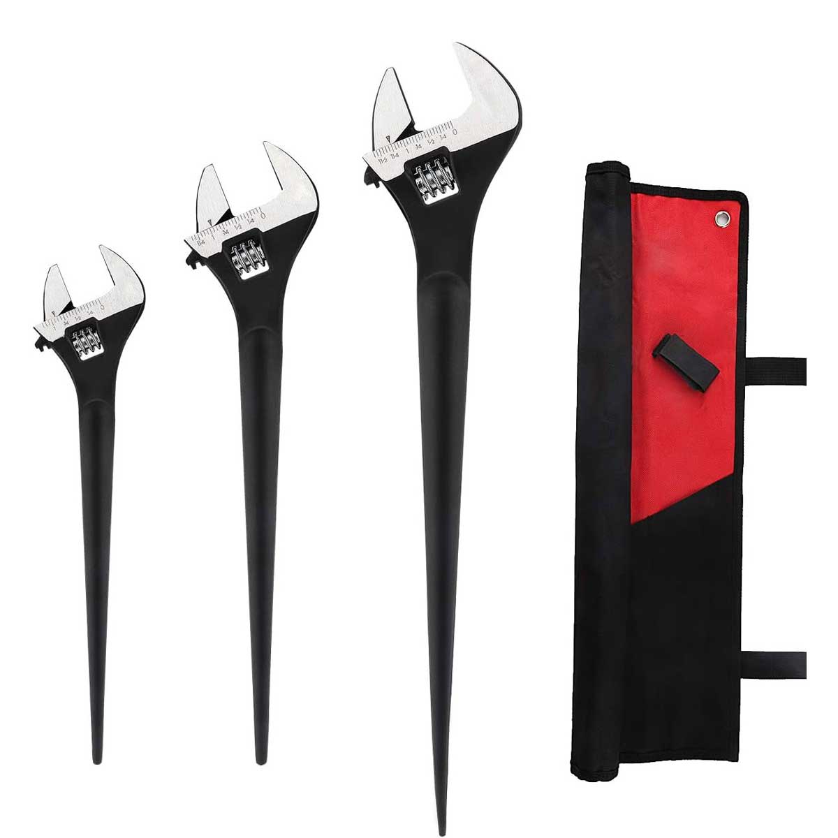 Aoibox LABW21017 3 Pieces Spud Wrench Set 10 Inch 12 Inch 16 Inch Adjustable Wrench with Kitbag for Plumber Ironworker