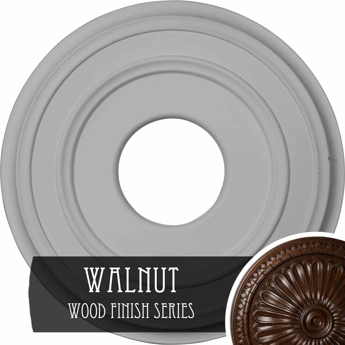 Ekena Millwork CM12CLWAS Classic 12.375-in W x 12.375-in L Walnut Polyurethane Ceiling Medallion