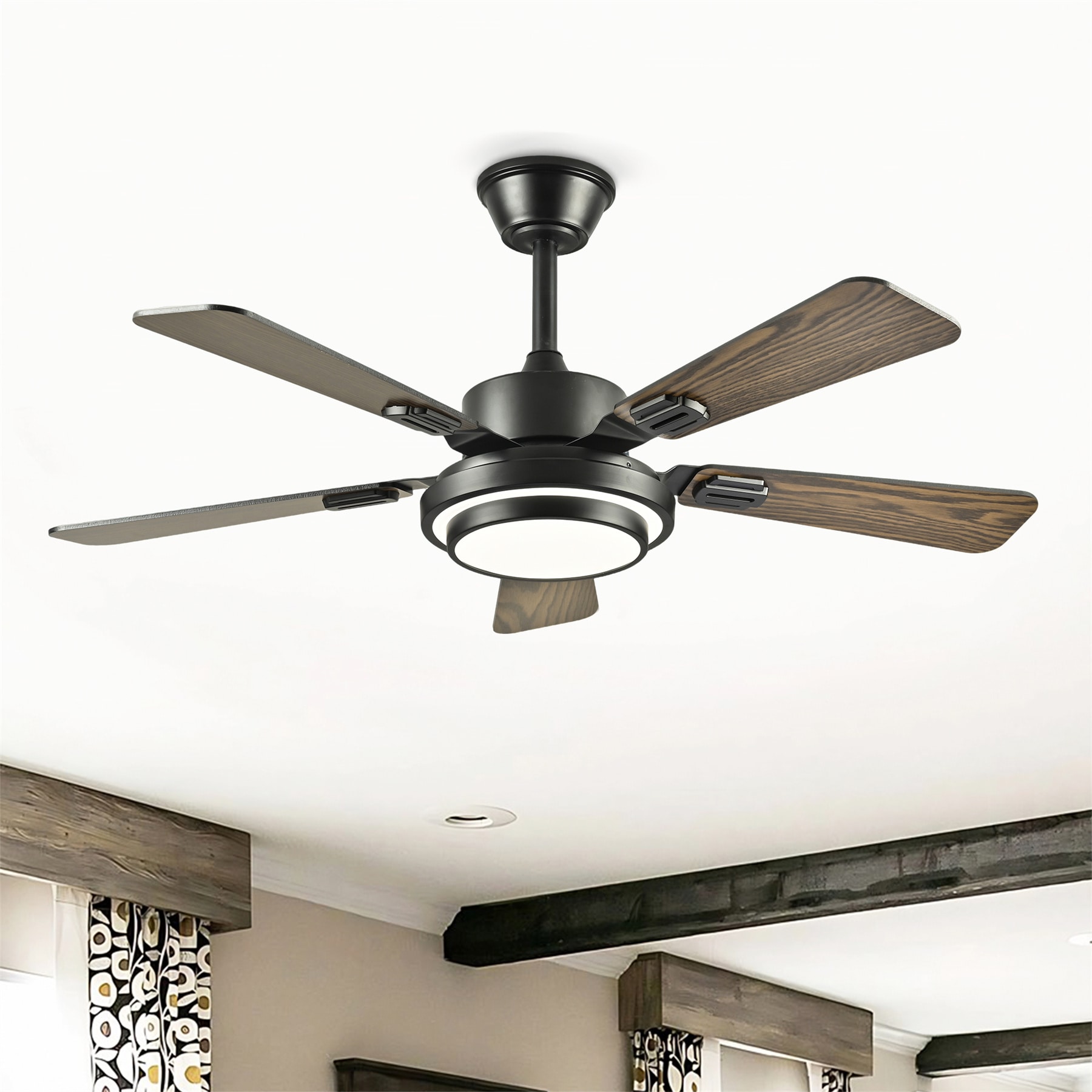 BABOOM Dimmable Ceiling Fan 42-in Black with Plywood Blades LED Ceiling Fan With Light and Remote Control Included 5 -Blade