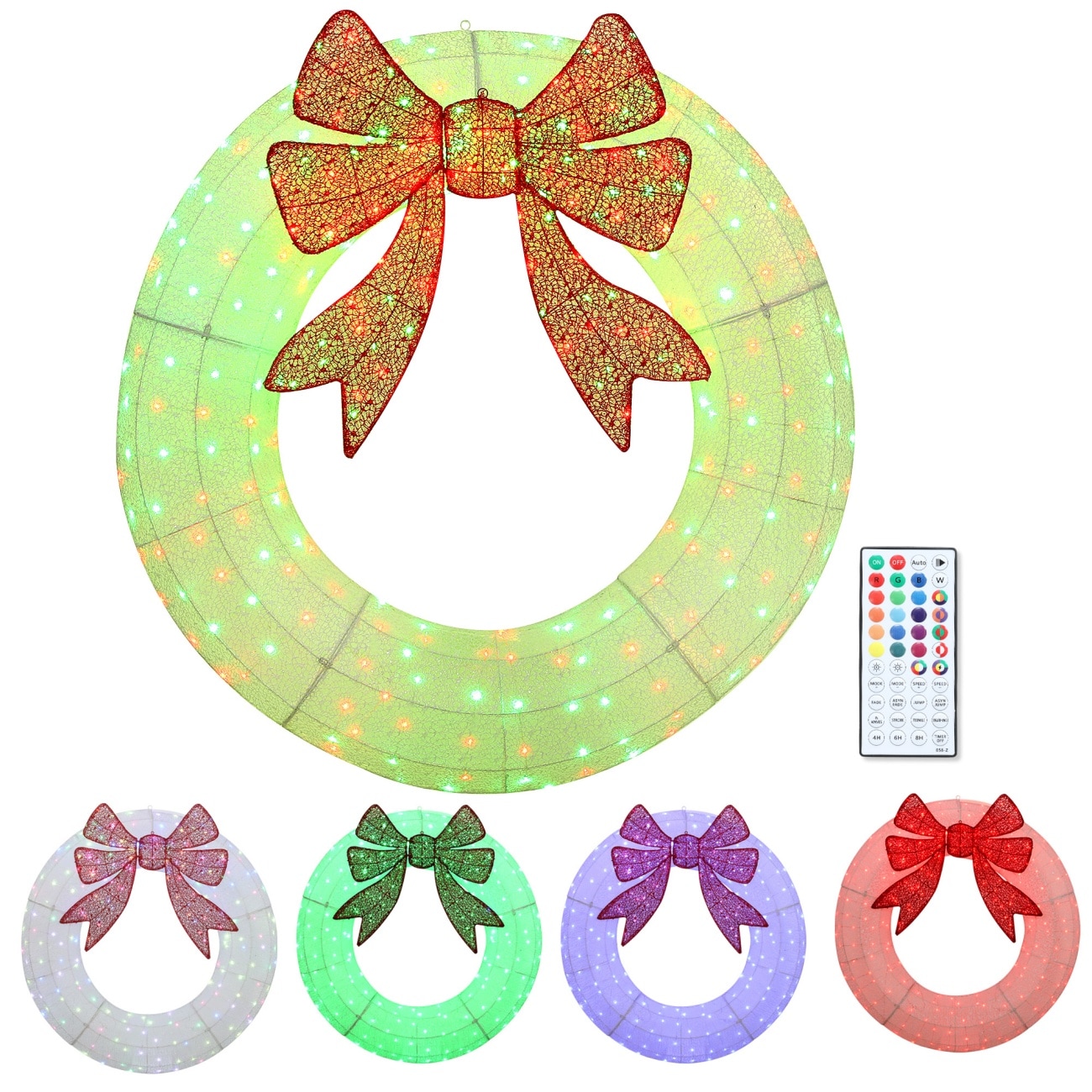 Vkoiyg - 60-inch Dual-Color LED Christmas Wreath Decor with Daily Timer and Remote Control for I...