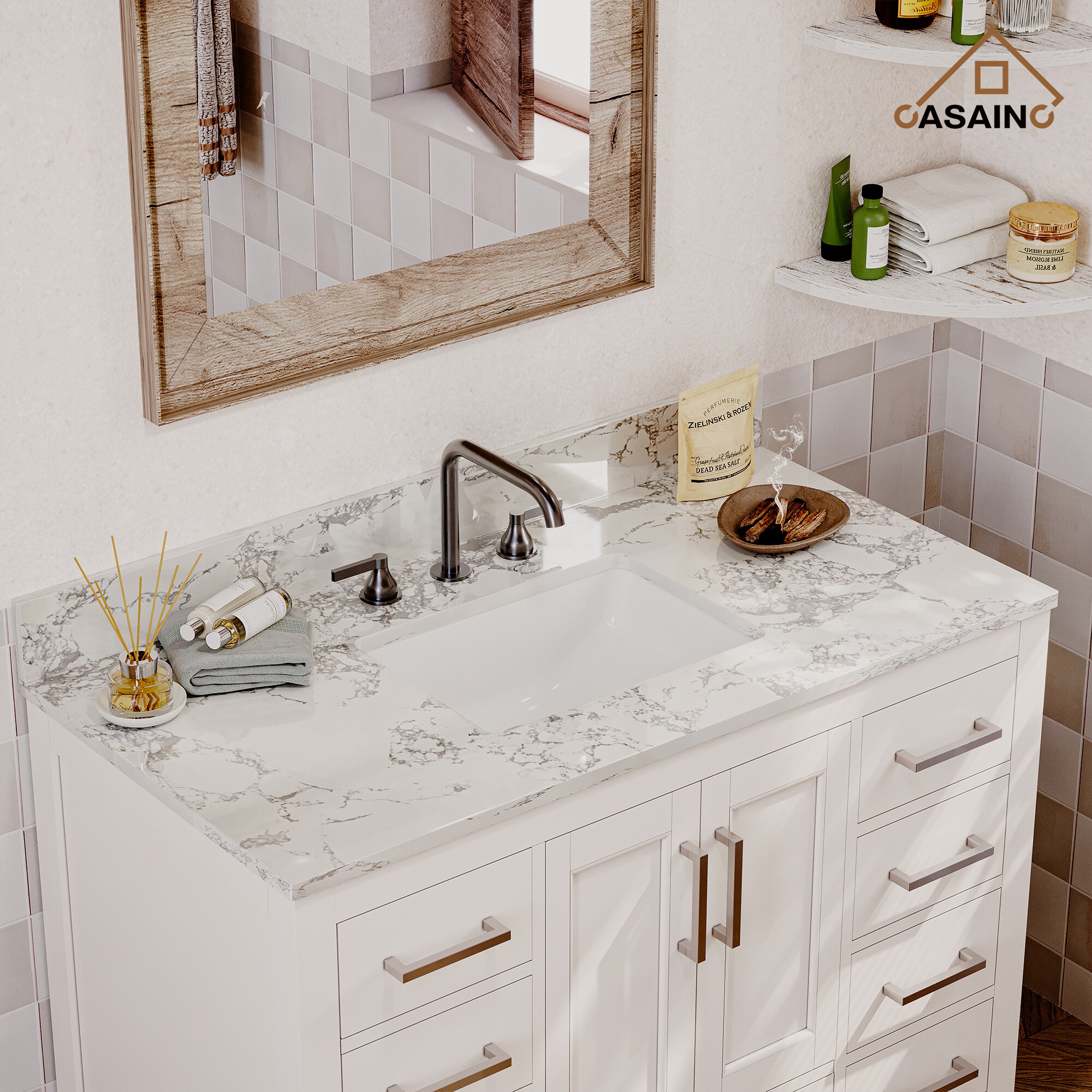 43in Natural Kitchen Cart With Engineered Stone Top