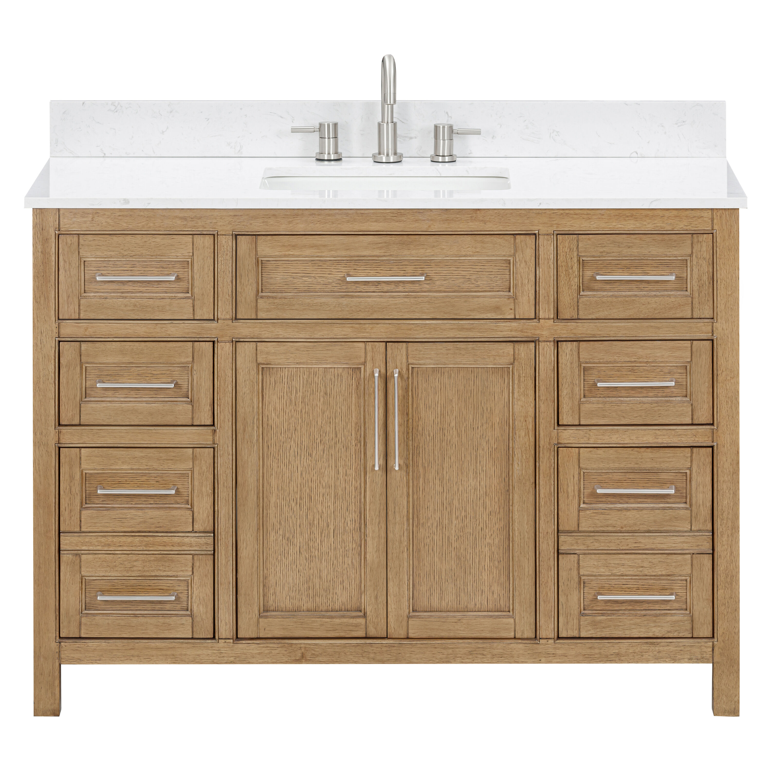 allen + roth Connery 48-in Warm Oak Undermount Single Sink Bathroom Vanity with White Engineered Stone Top