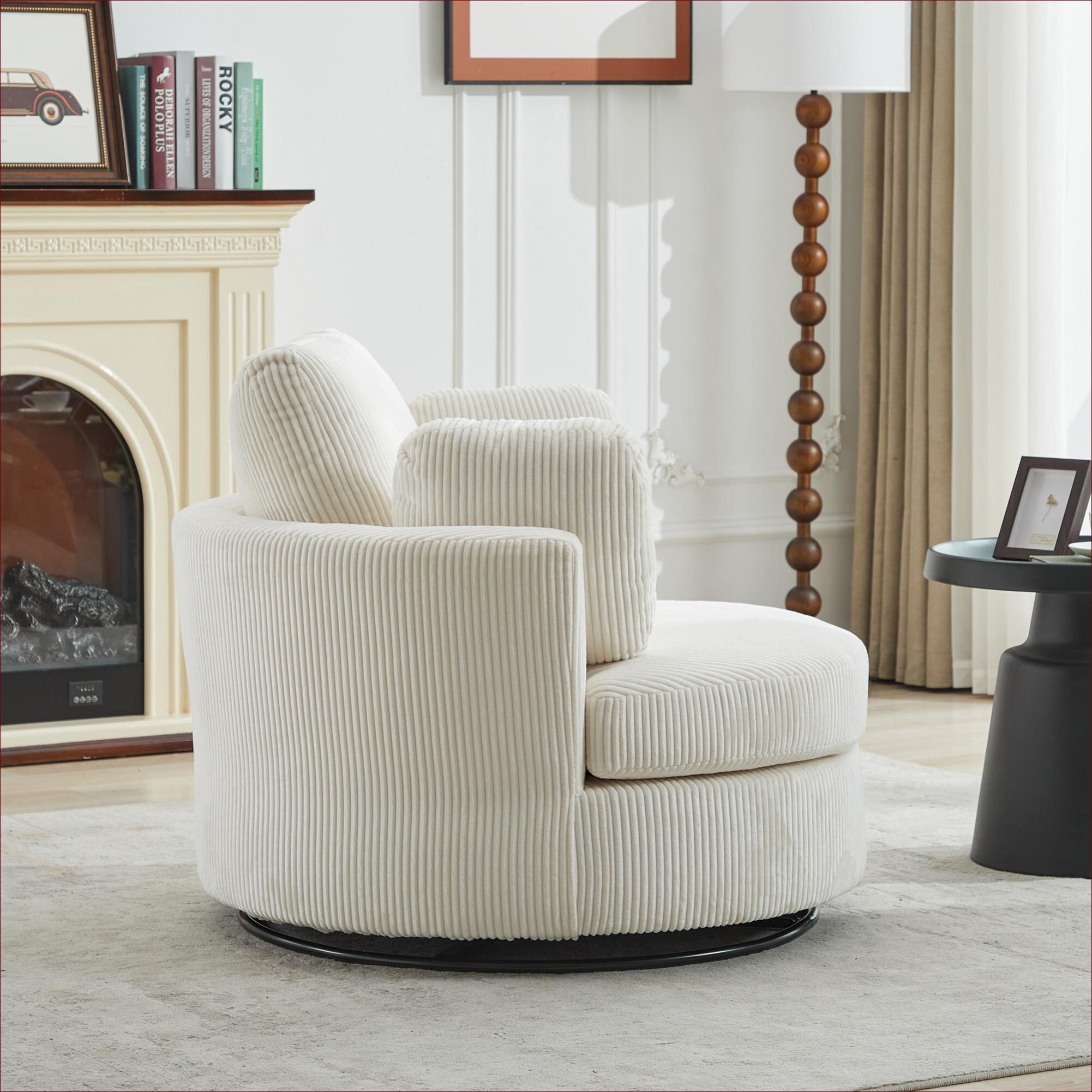 Watnature 360-Degree Swivel Oversized Barrel Accent Chair Linen Beige ...