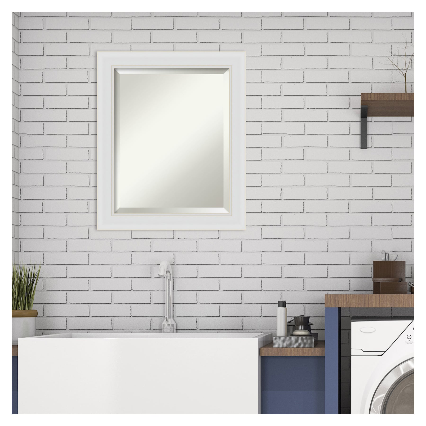 Soft White Rectangular Bathroom Vanity Wall Mirror