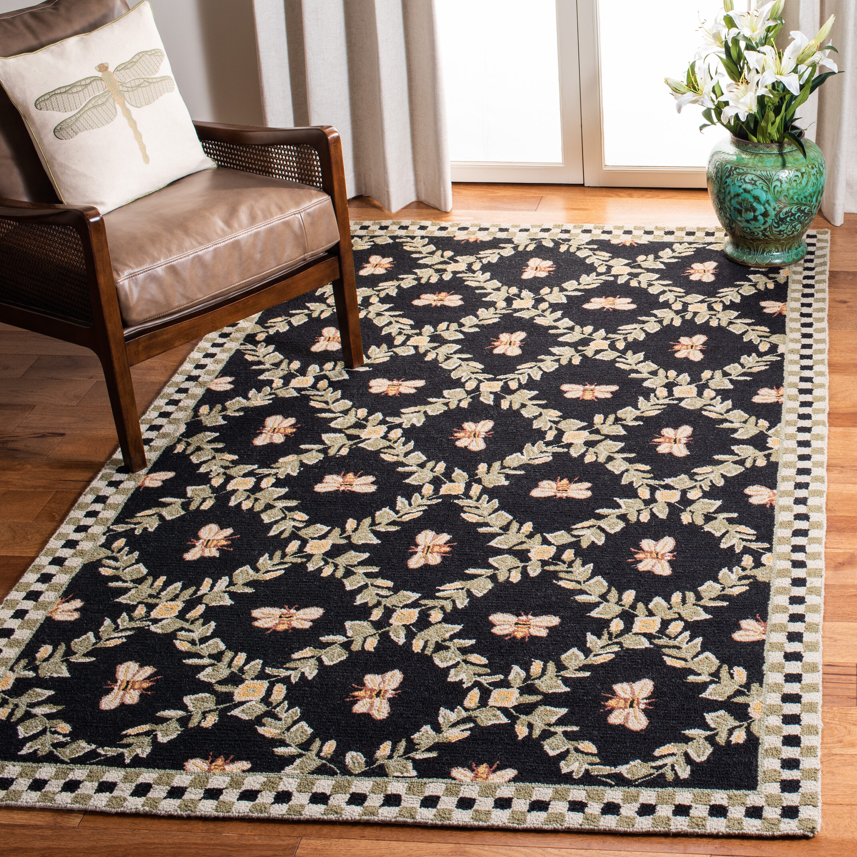 Safavieh HK55B-9 Chelsea Stratford 9 x 12 (ft) Hooked Wool Black Rectangular Indoor Trellis Area rug