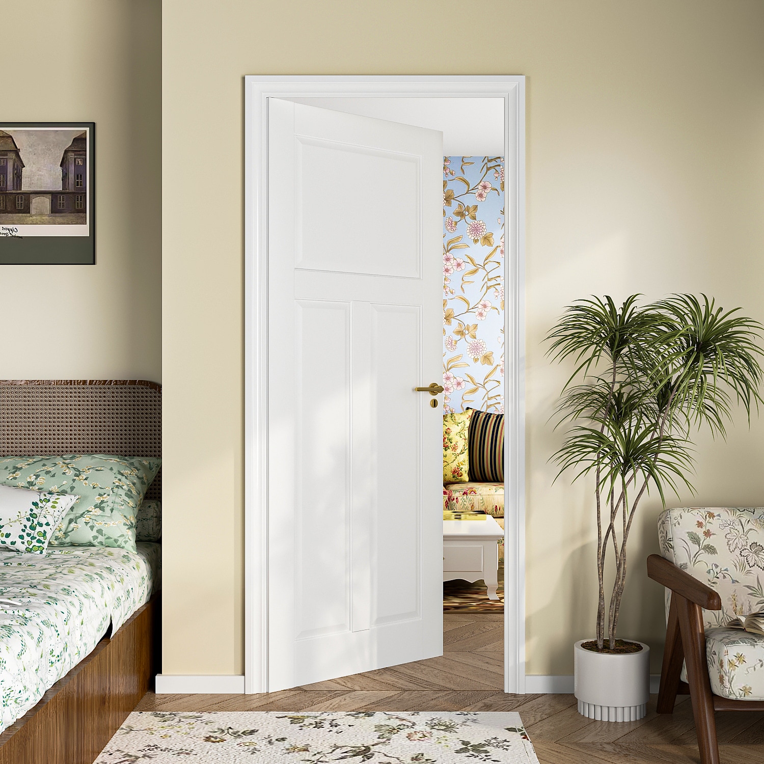 Misty Moon 30-in x 80-in 3 Vertical Panel White Primed Solid Core Solid ...