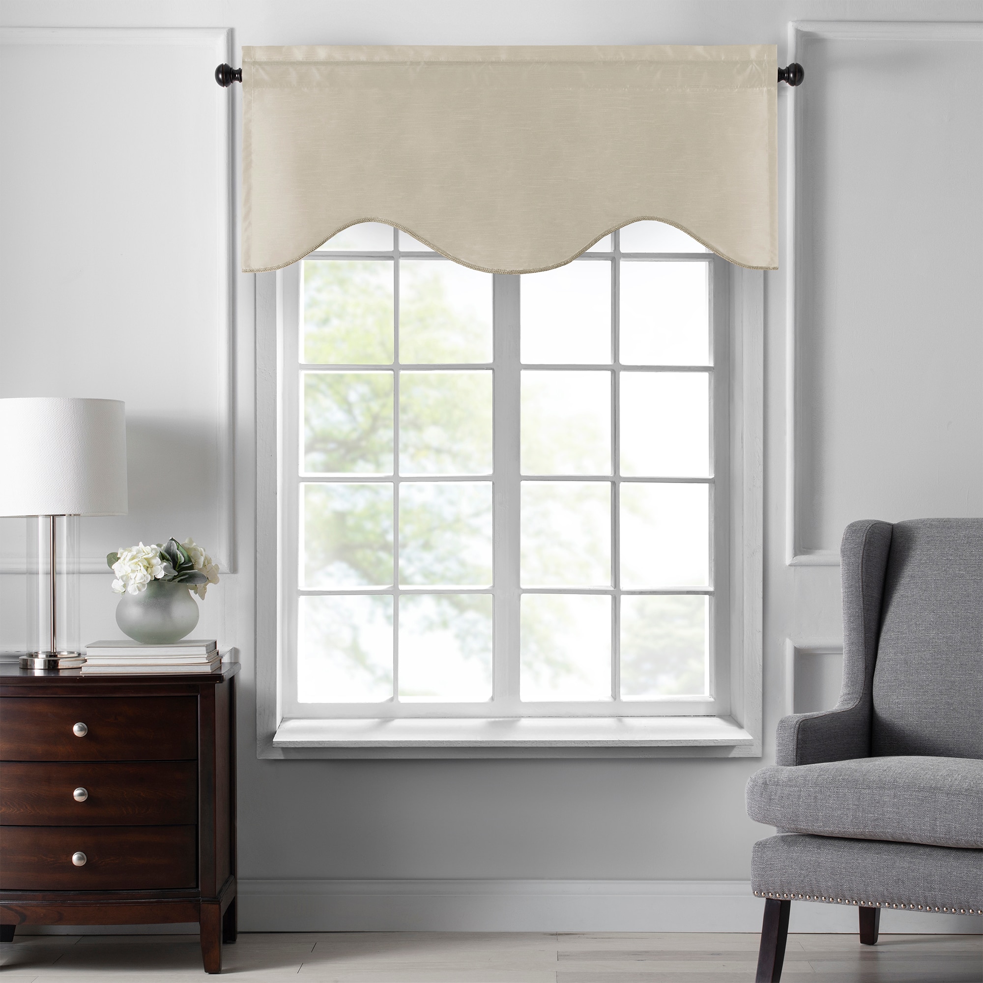 Elrene Home Fashions 739550350470 Colette Faux Silk Scalloped 21-in Ivory Polyester Rod pocket Valance