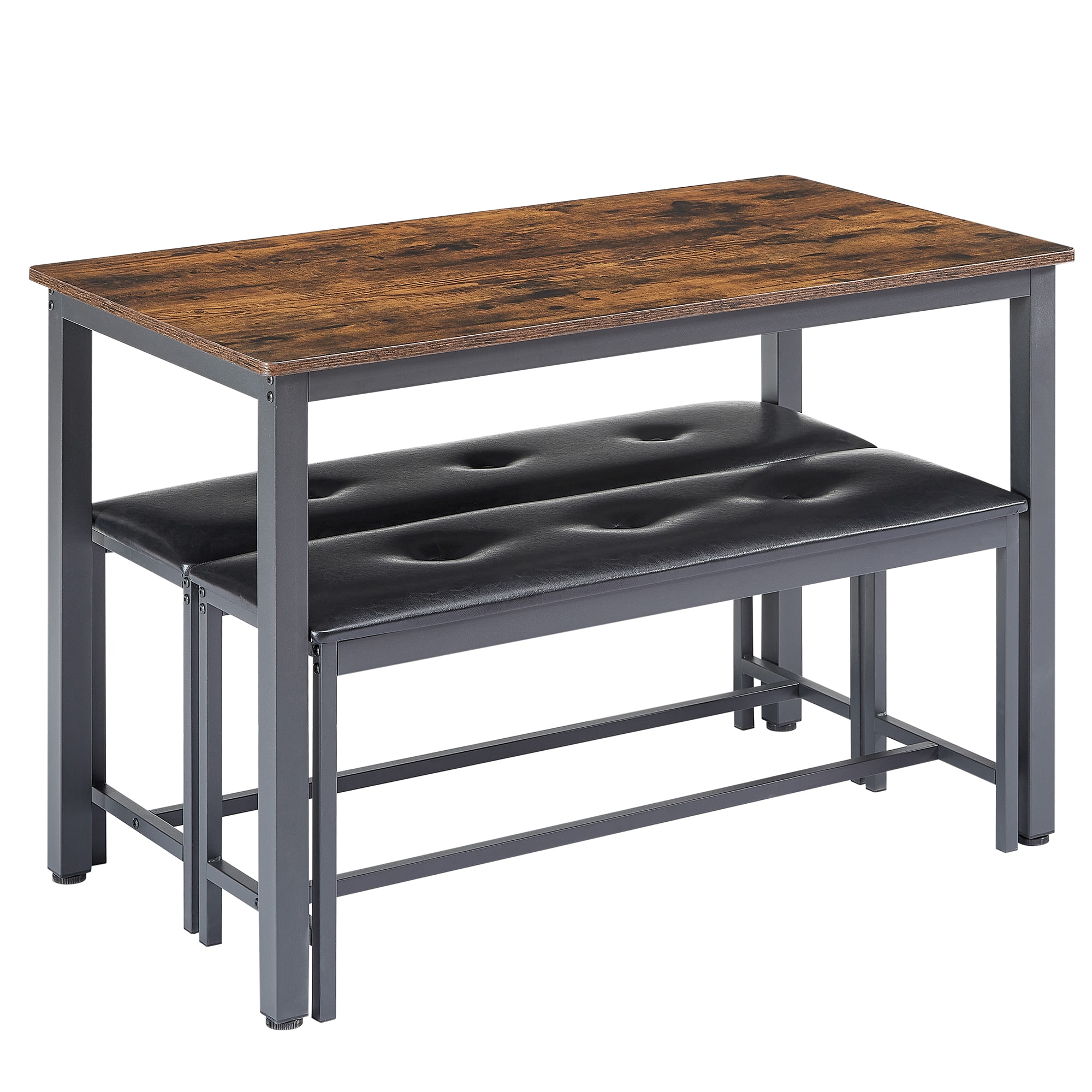 Rustic Brown and Black 3-Piece Dining Table Set with Benches