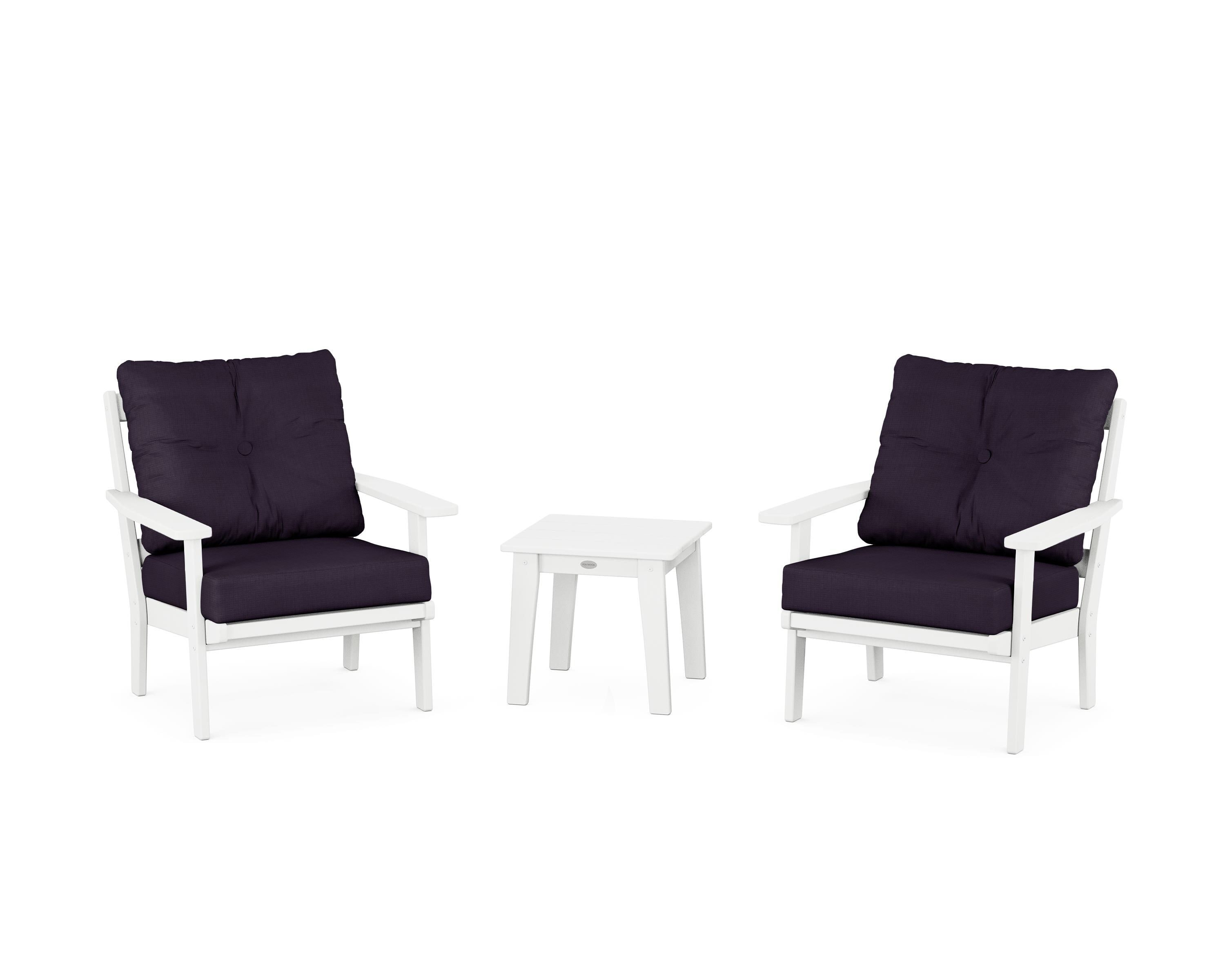 POLYWOOD PWS2138-2-WH164488 Oxford 3 -Piece Patio Conversation Set with Navy Cushions