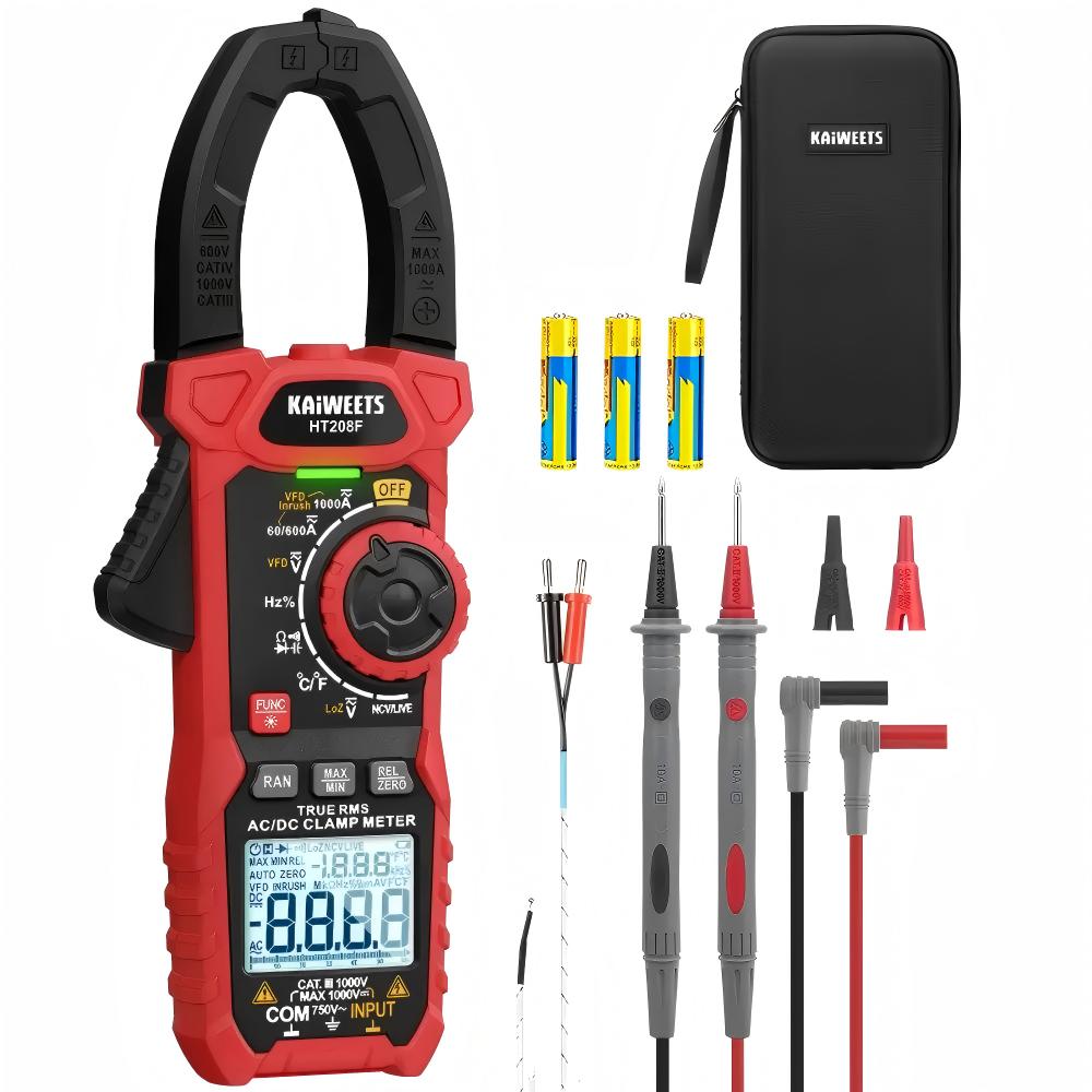 KAIWEETS 1000A AC/DC True RMS Clamp Meter with Inrush VFD LoZ NCV Live Wire and Temperature Measurement